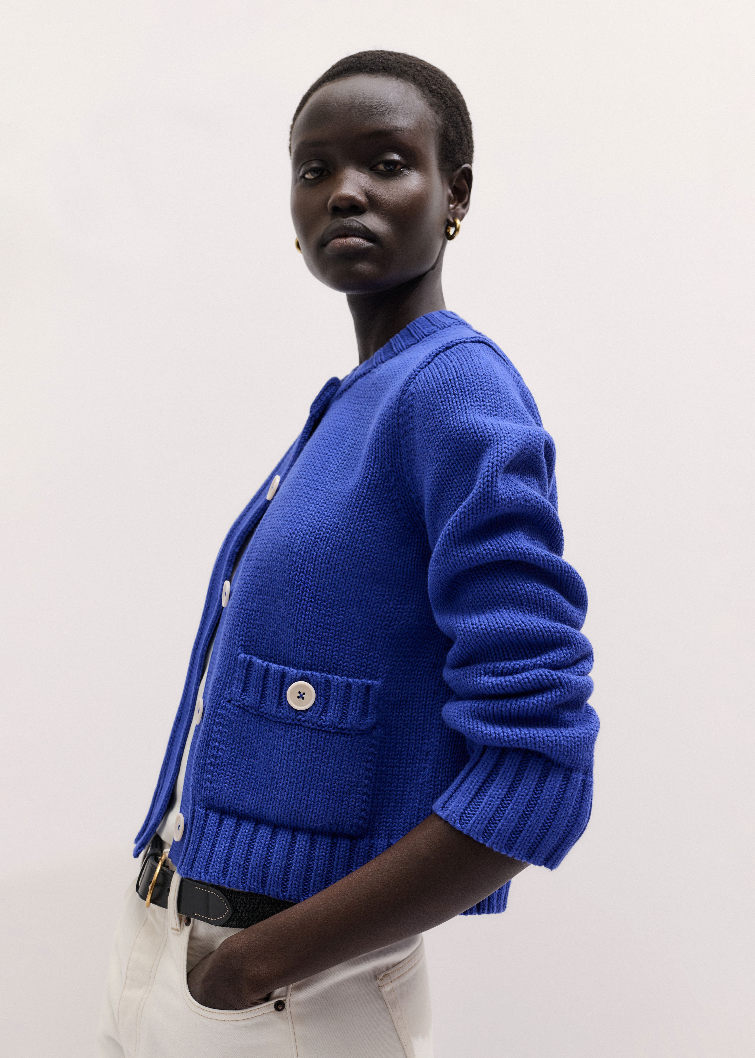 Women's Deep Blue Straight Crop Cardigan | ME+EM
