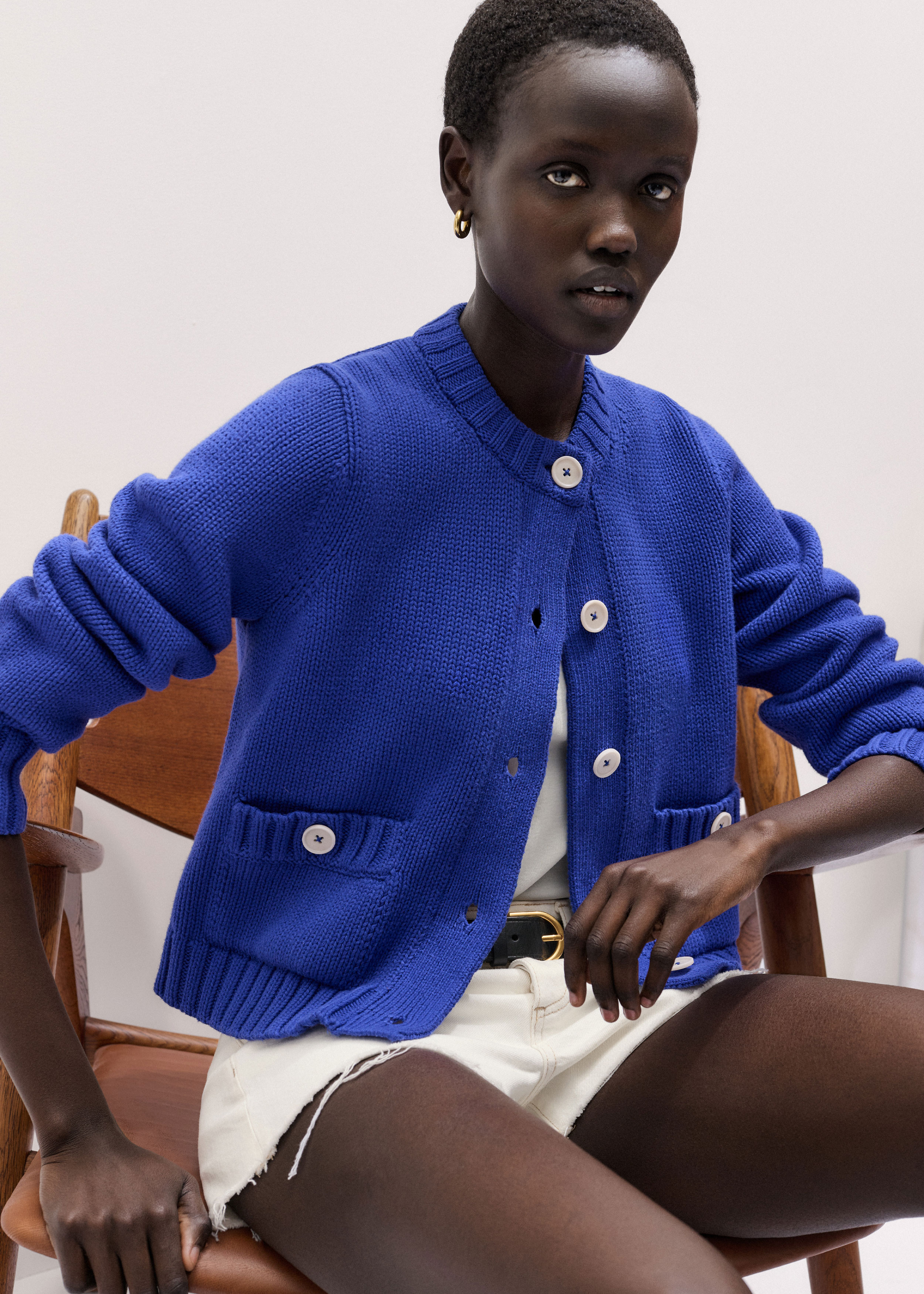 マメ Cotton Nordic Knit Cardigan blue Mame Kurogouchi(マメ) Cotton Lace Knitted Cardigan - YAMAROKU