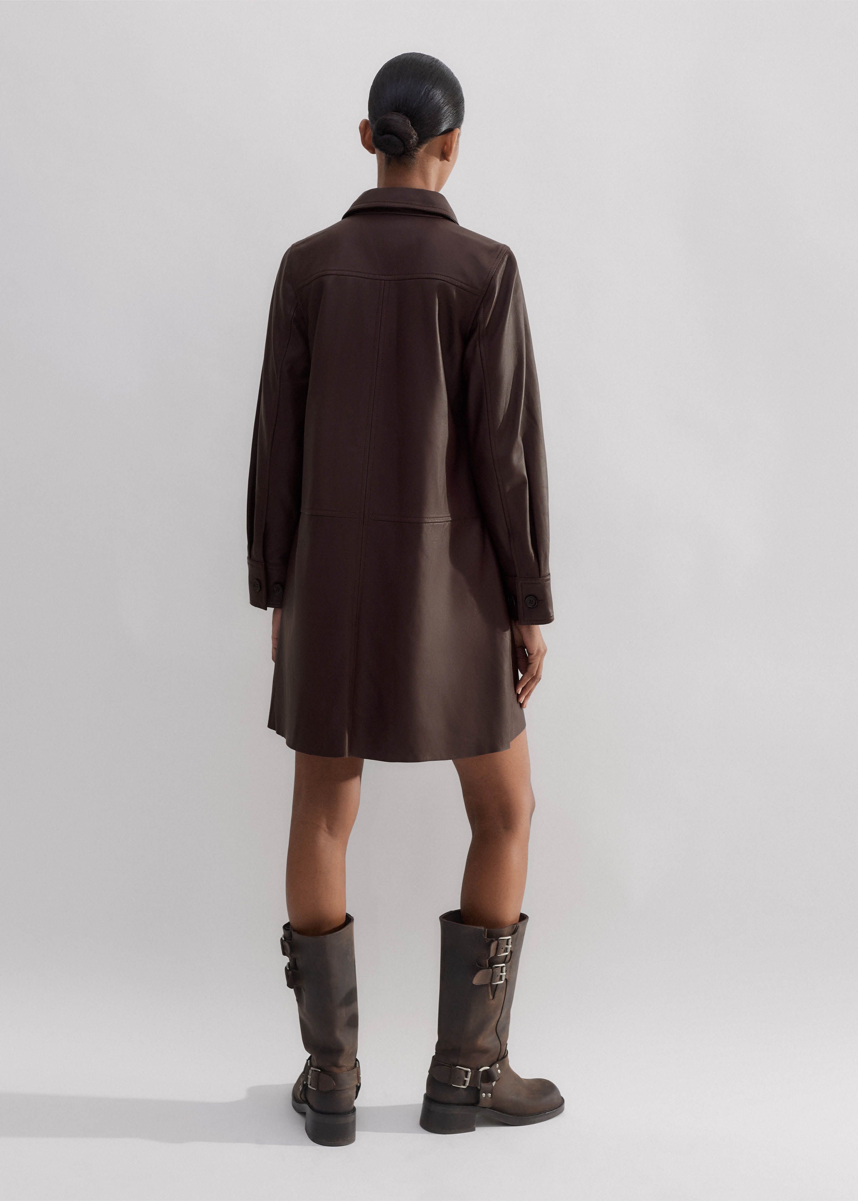 Women's Brown Butter Soft Leather Short Shift Dress | ME+EM Women's Brown Butter Soft Leather Short Shift Dress | ME+EM