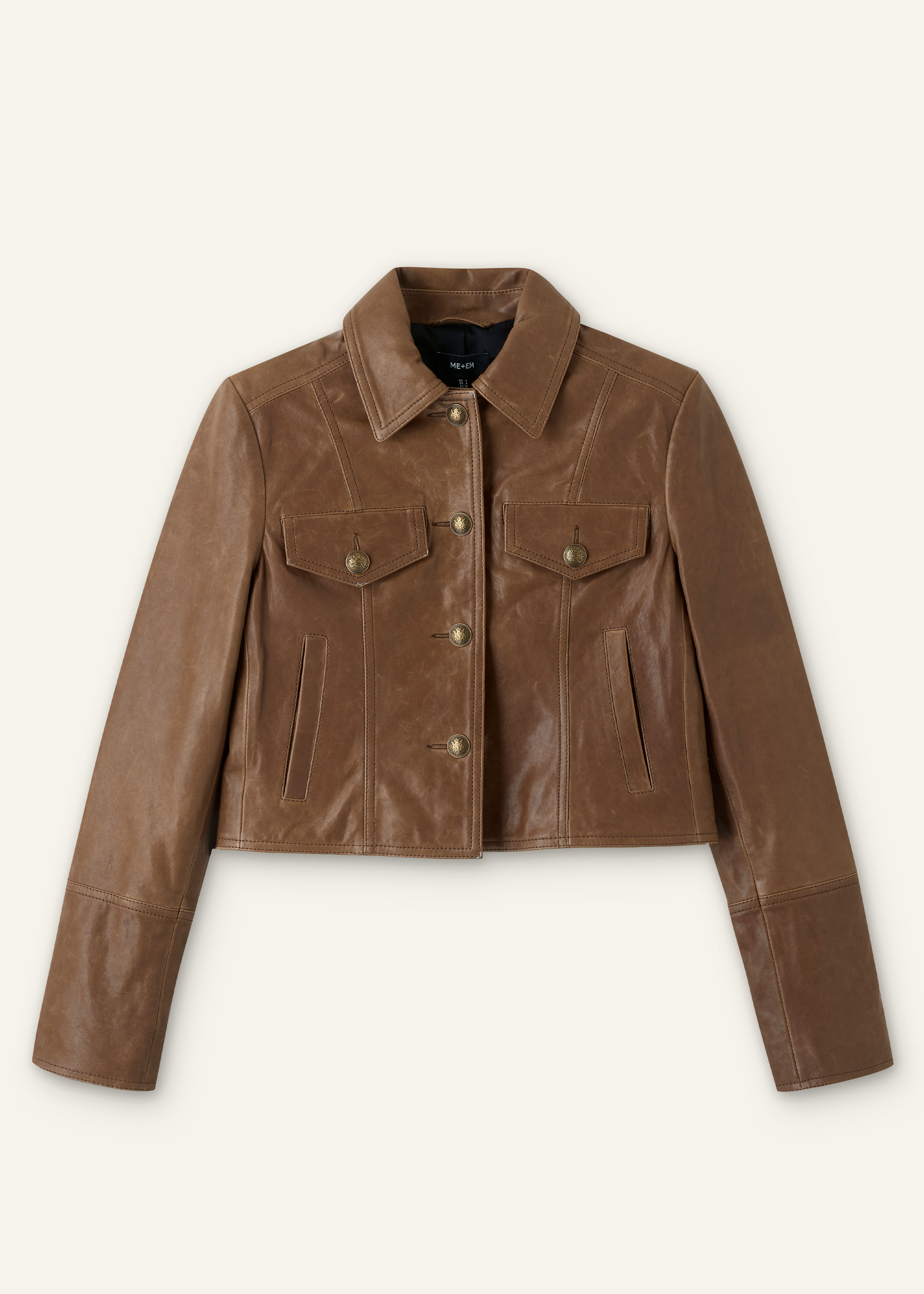 Women's Brown Leather Utility Crop Jacket | ME+EM