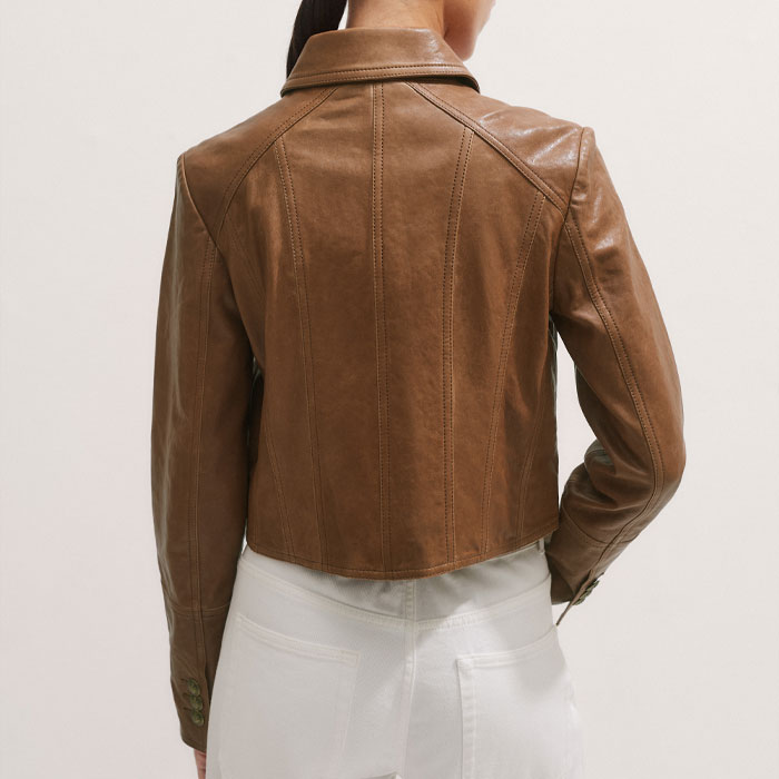 Women's Brown Leather Utility Crop Jacket | ME+EM