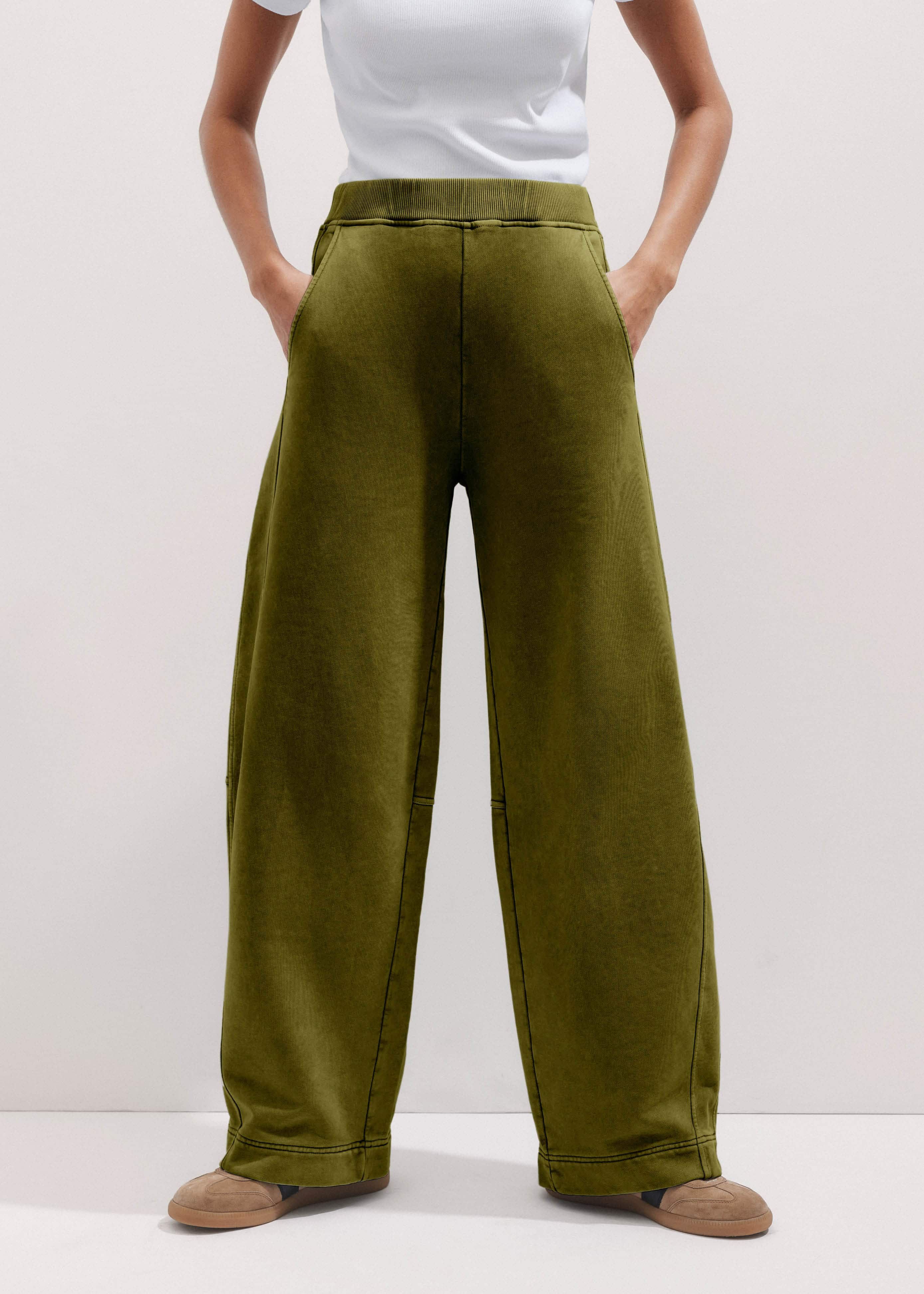 ★韓国の人気★【PERSTEP】★SALMON HEAVY SWEAT PANT.S★ Women's Green Washed Extreme Seam Sweatshirting Pant | ME+EM