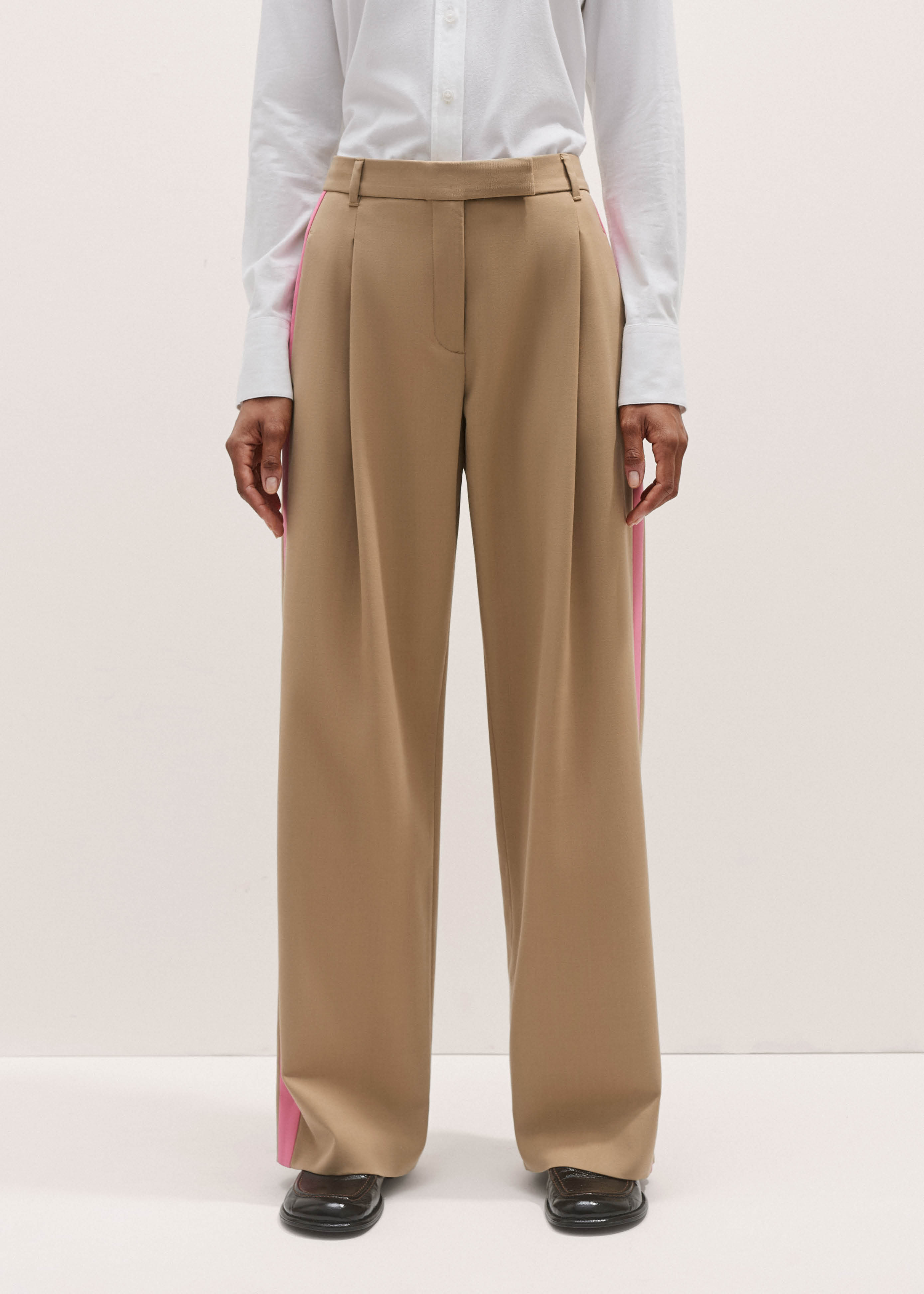 高い素材 Women's ME+EM | Pant Tailored Stripe Side Wool-Blend Brown パンツ