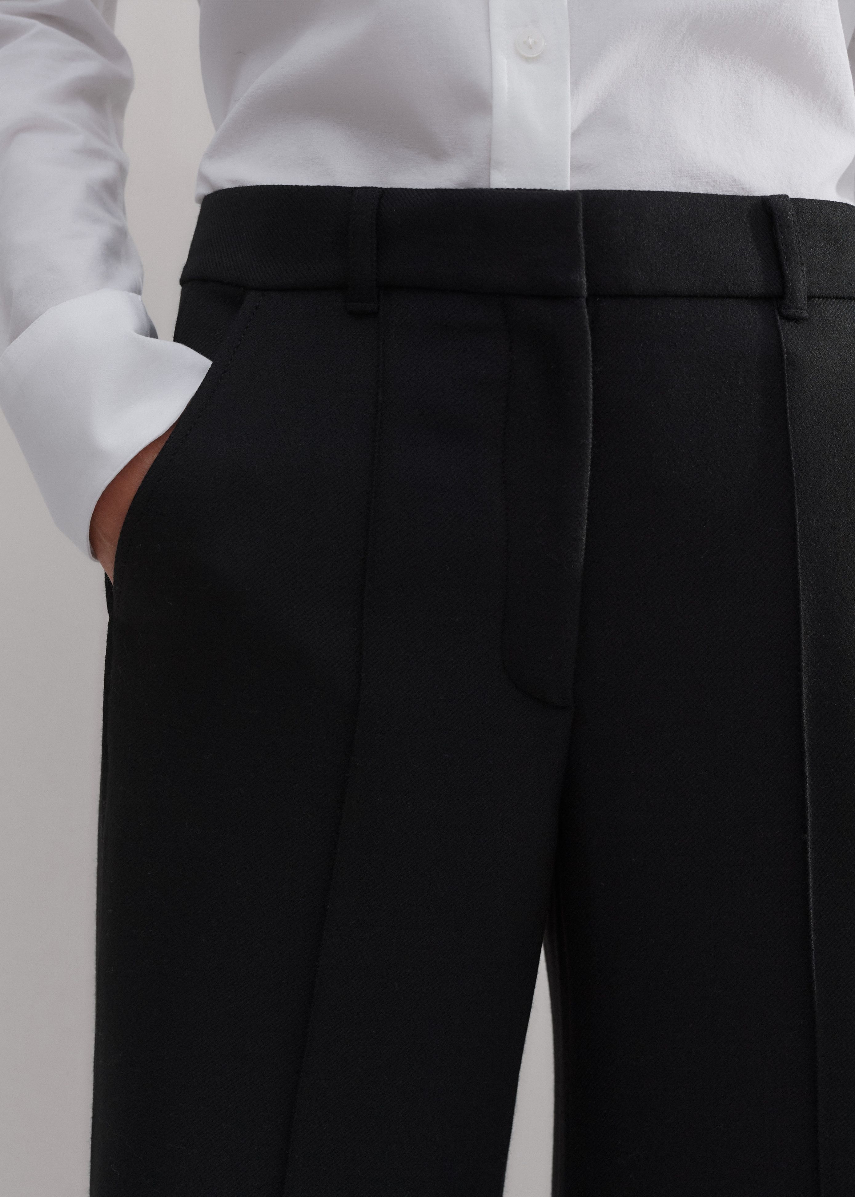 Tシャツ・カットソー 6cm short version added DW1011 Wide Long Slacks Black Women's Black Short-Length Button Hem Wide-Leg Pant | ME+EM