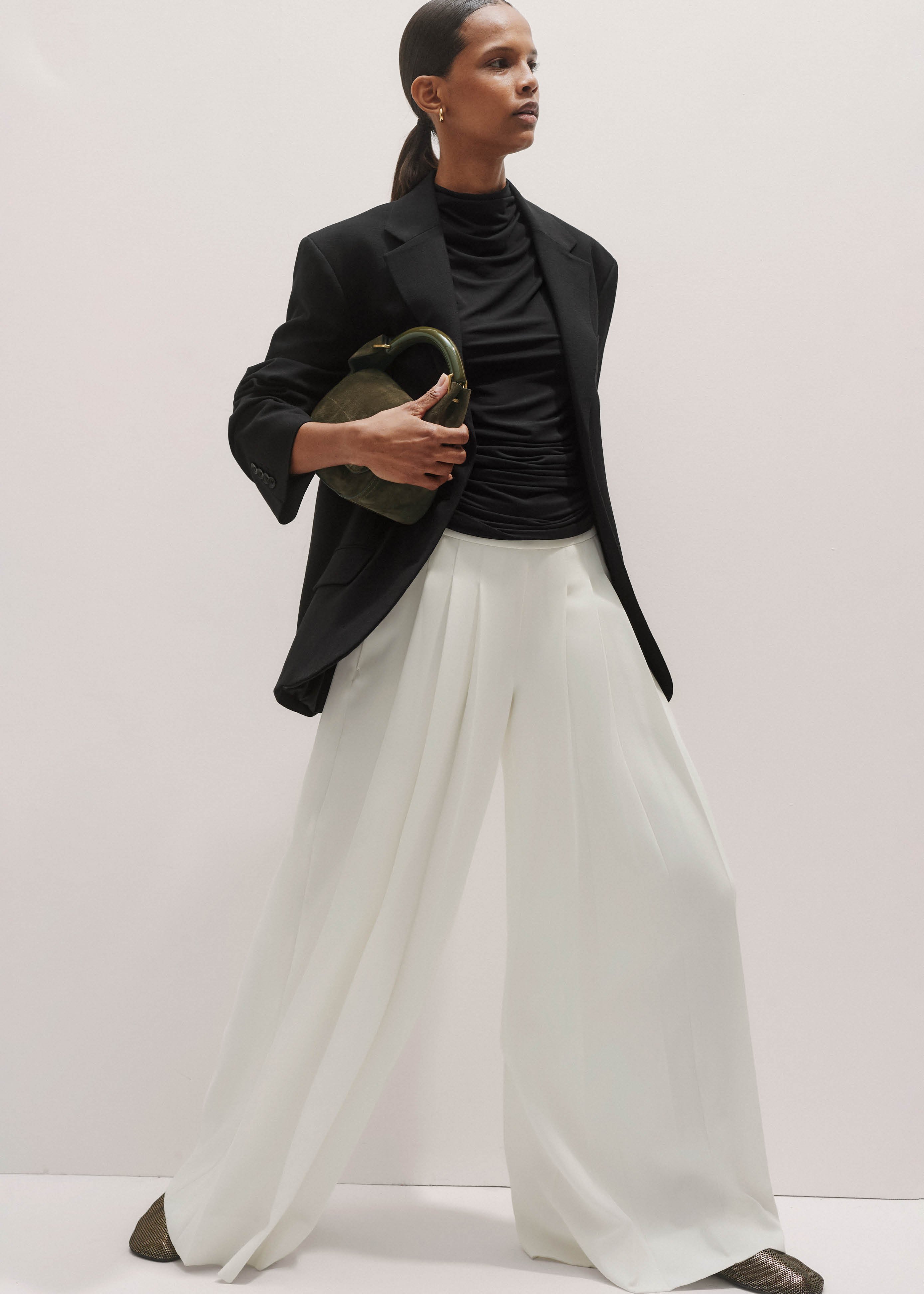 Women's Ivory Satin Back Crepe Wide-Leg Trouser | ME+EM
