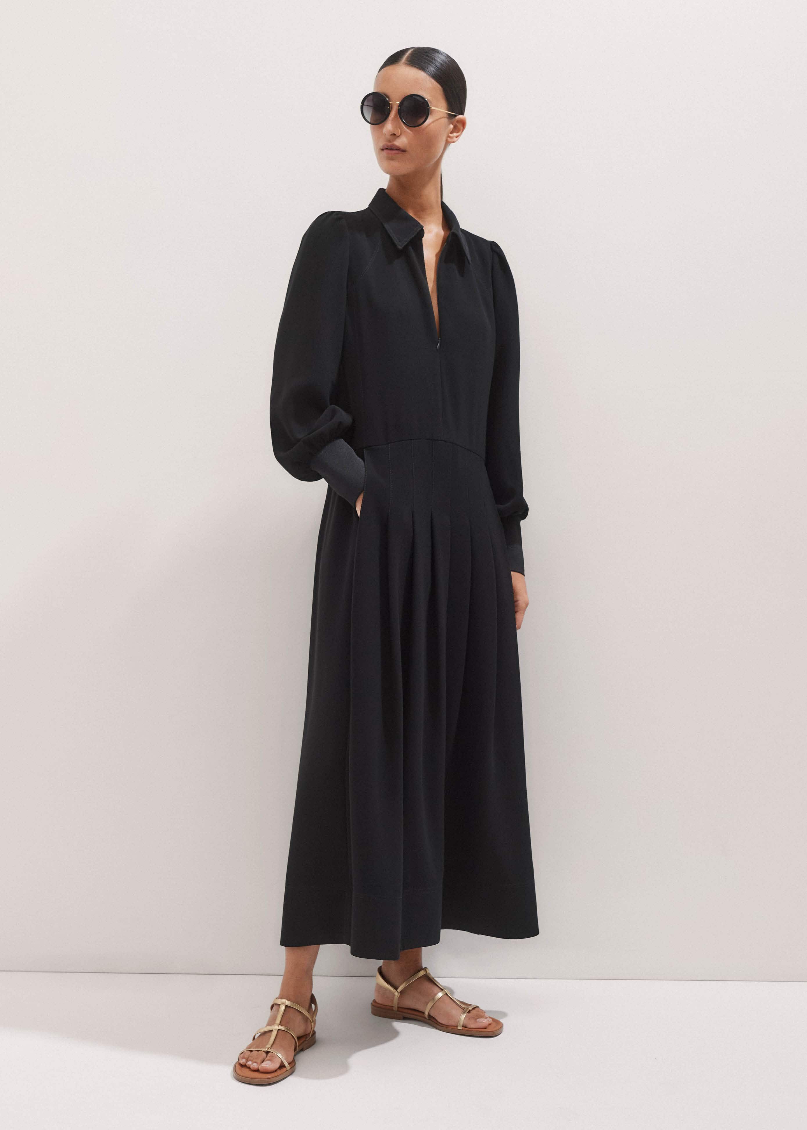 chinese dress ladies Delphine Maxi Shirtdress in Black Silk Georgette Twill  Gabriela Hearst