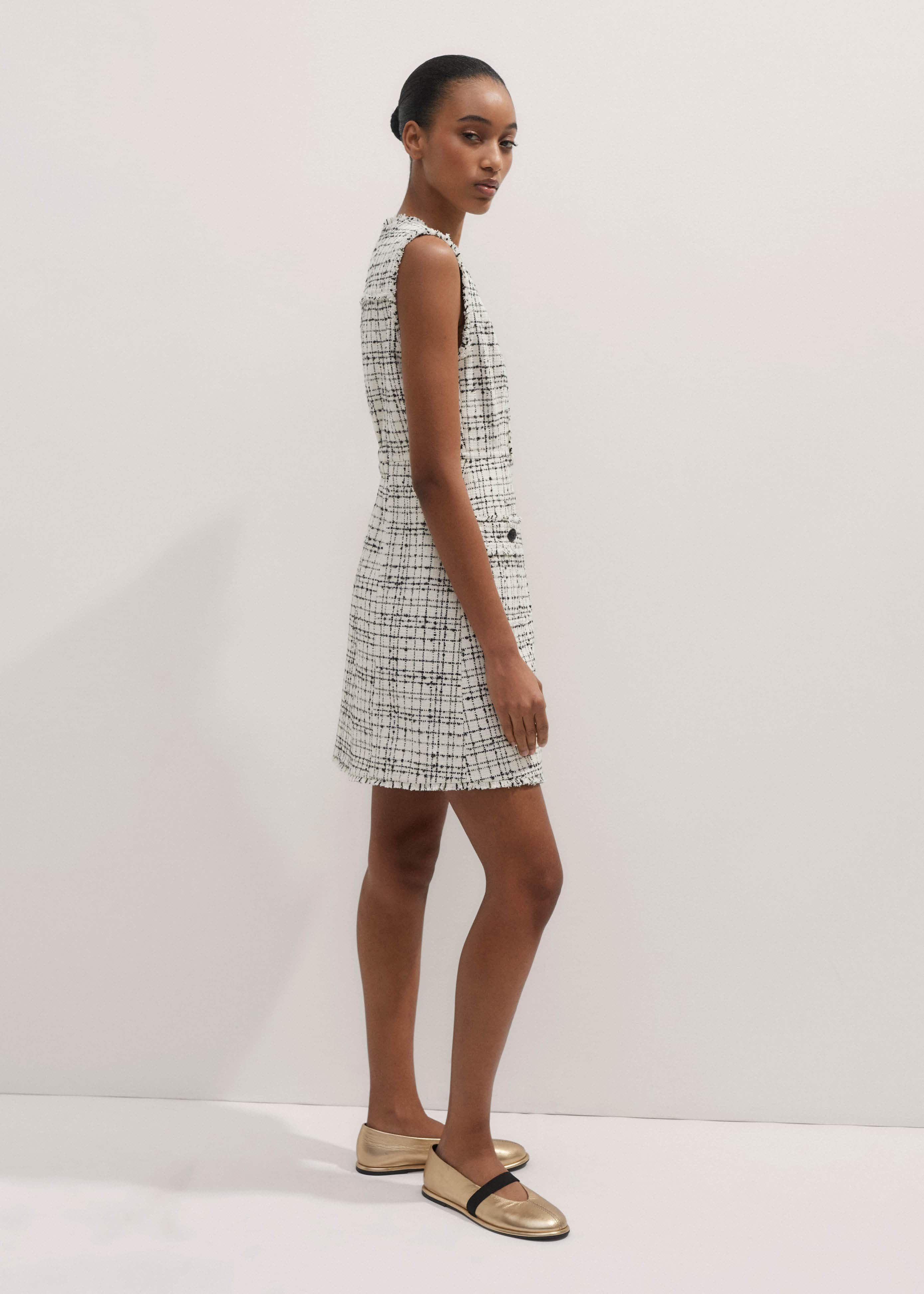 Women's Ivory Monochrome Tweed Layering Mini Dress | ME+EM