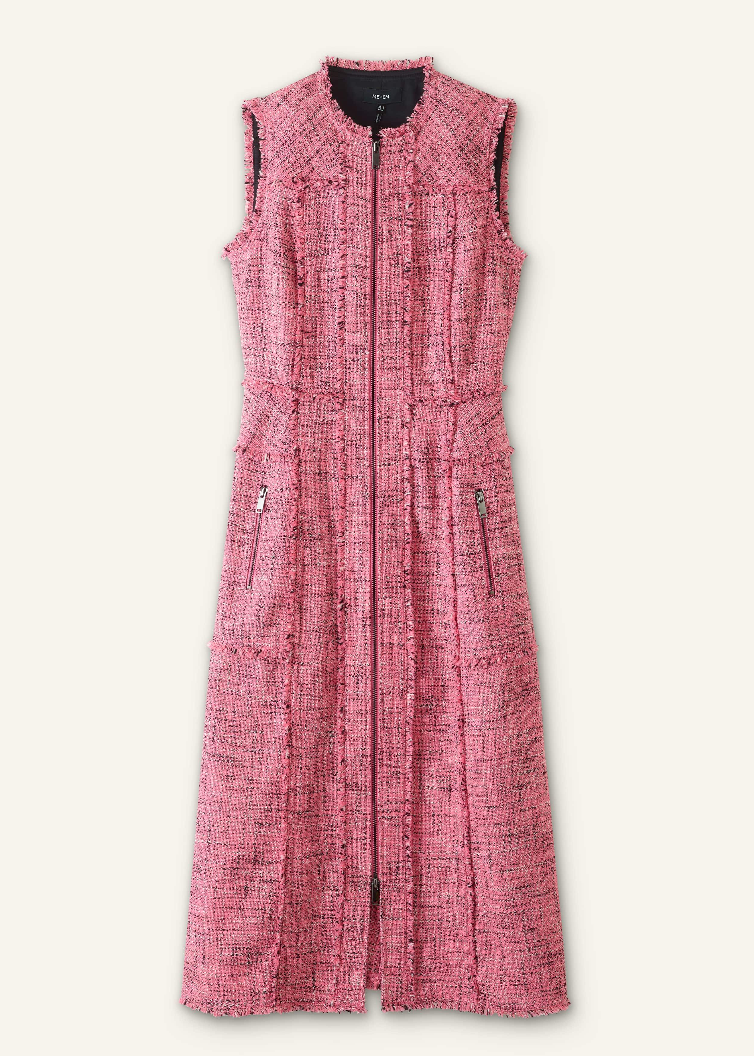 Women's Pink Tweed Zip Front Midi Dress | ME+EM