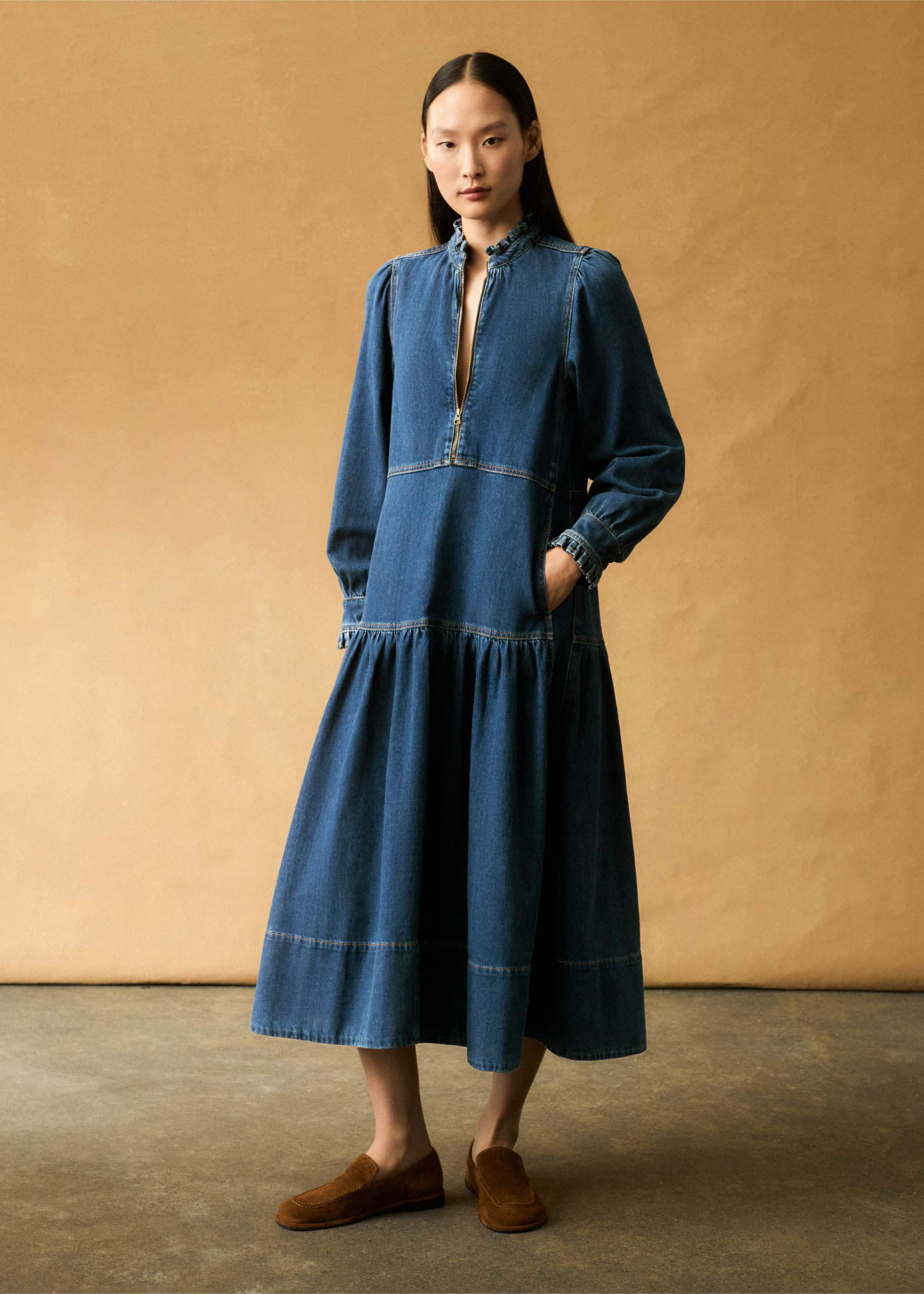 Women's Blue Washed Denim Midi Dress | ME+EM