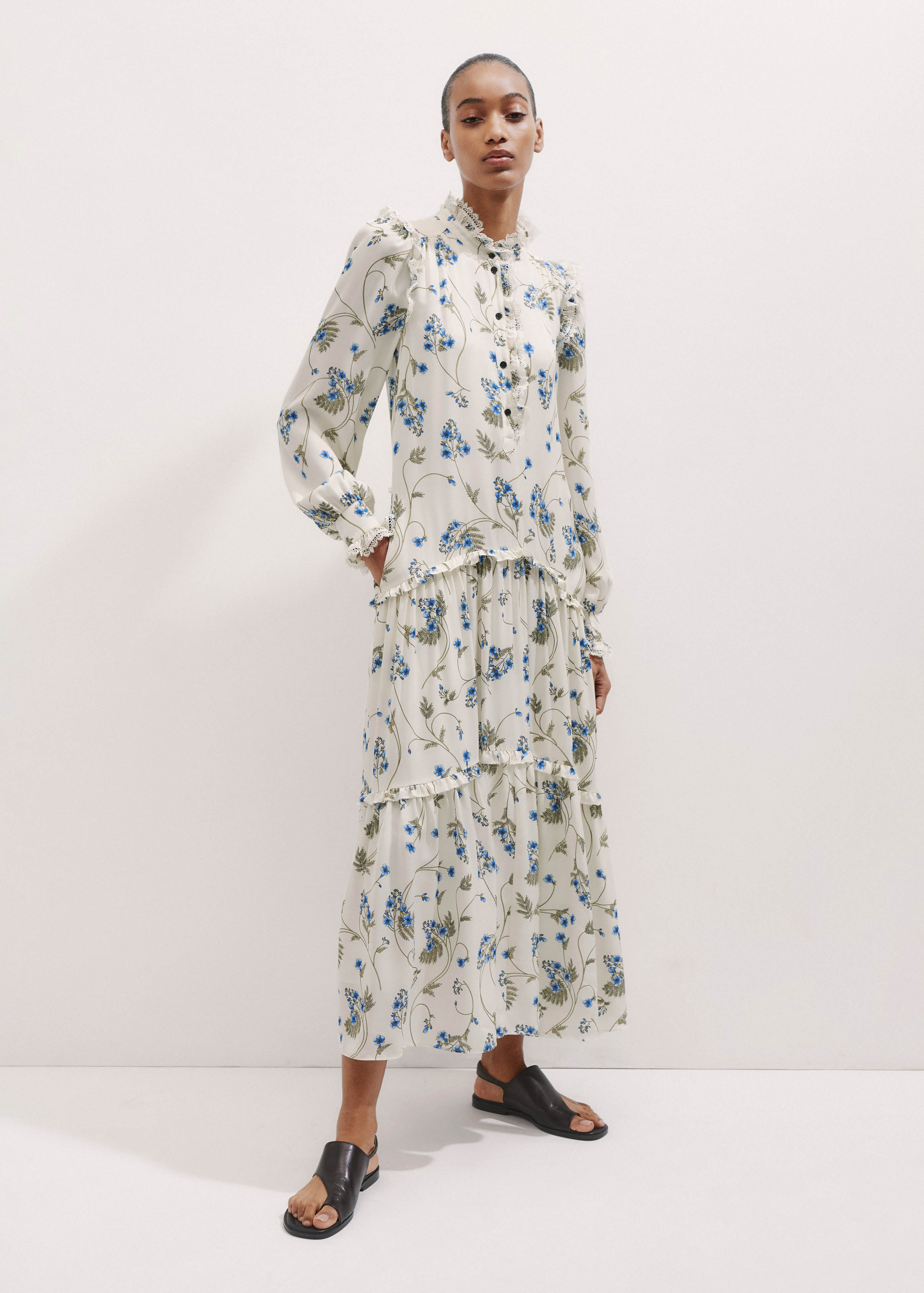 Silk Forget-Me-Not Print Maxi Dress