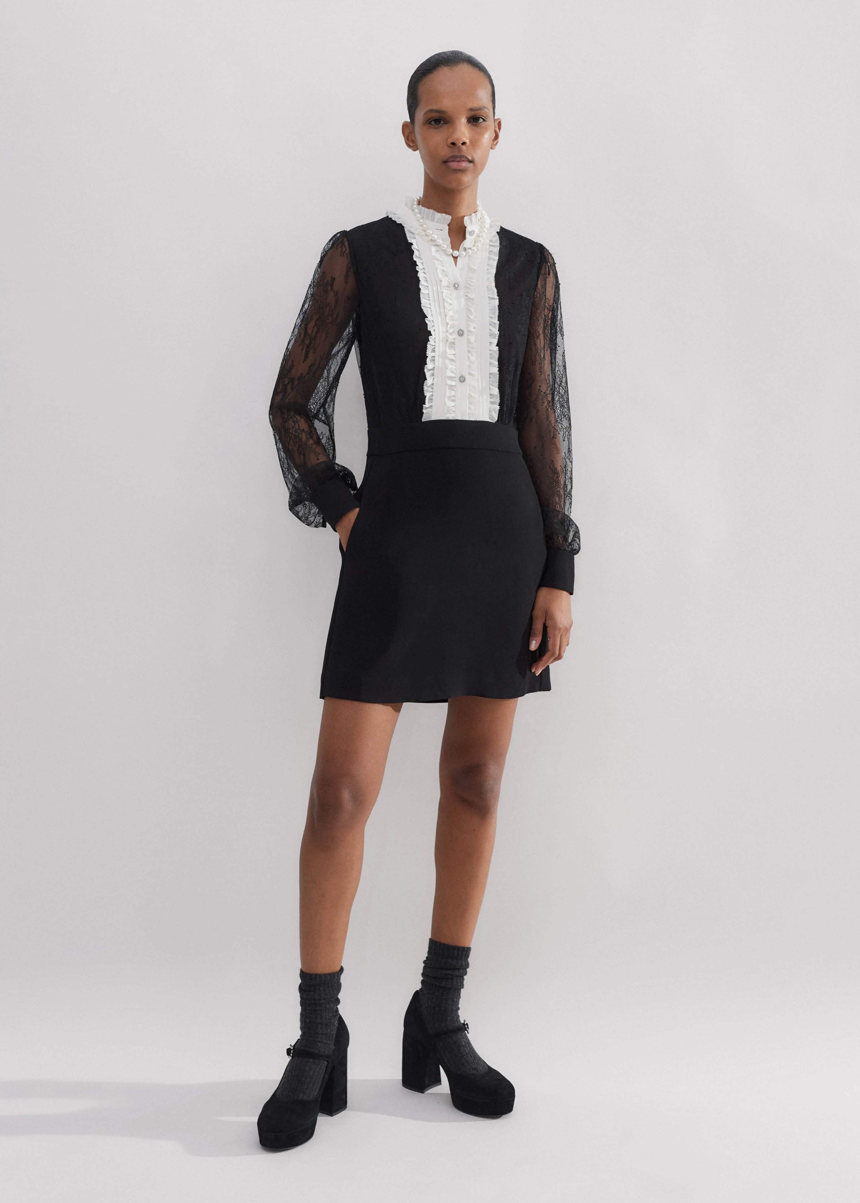 Monochrome Lace Detail Mini Dress