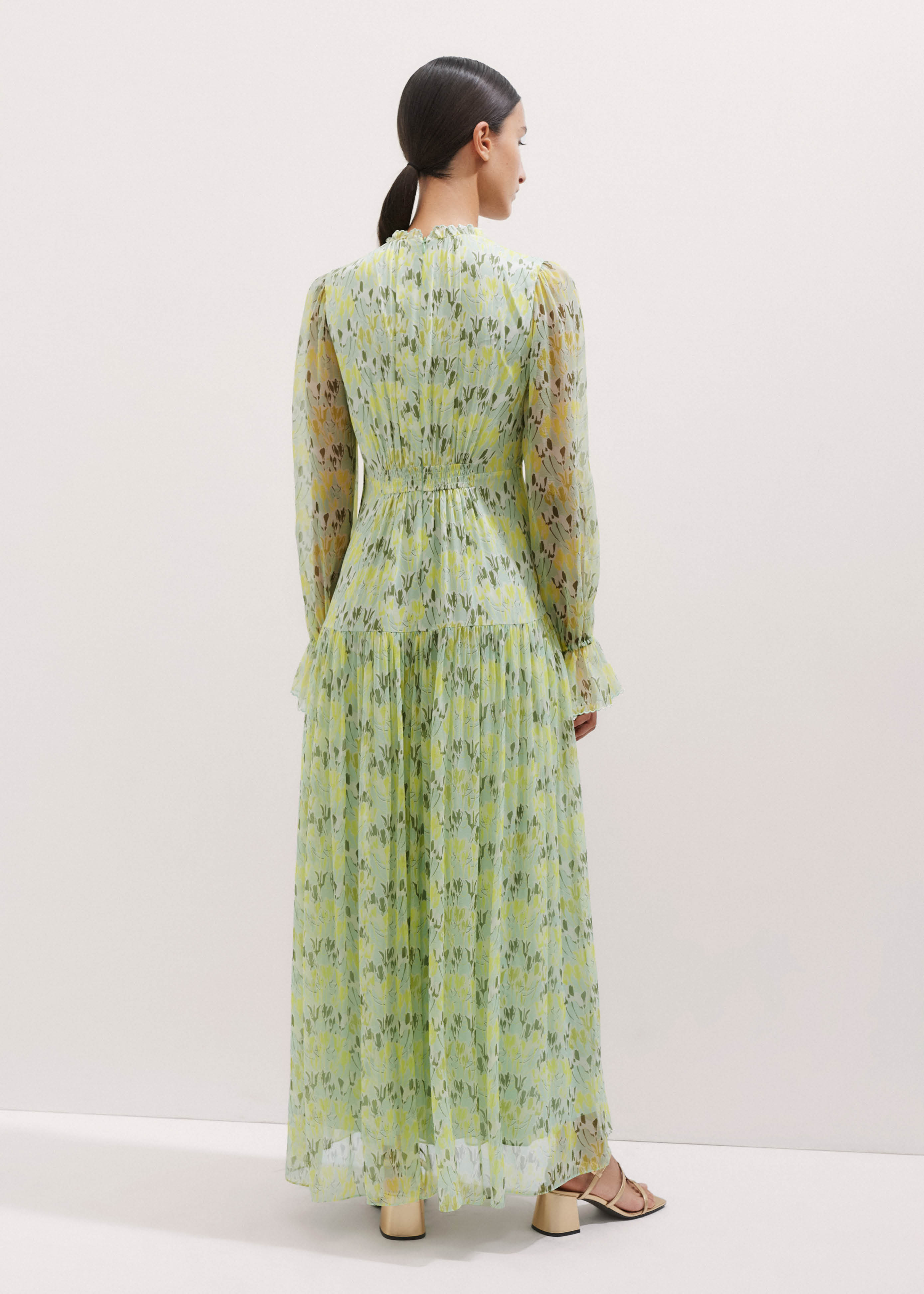 slim fit dress slacks Noémie floral-embroidered midi dress in Green main image 0