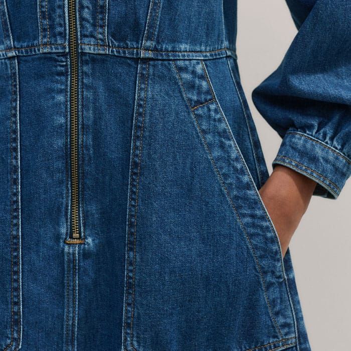 Women's Blue Denim Mini Dress + Belt | ME+EM Women's Blue Denim Mini Dress + Belt | ME+EM