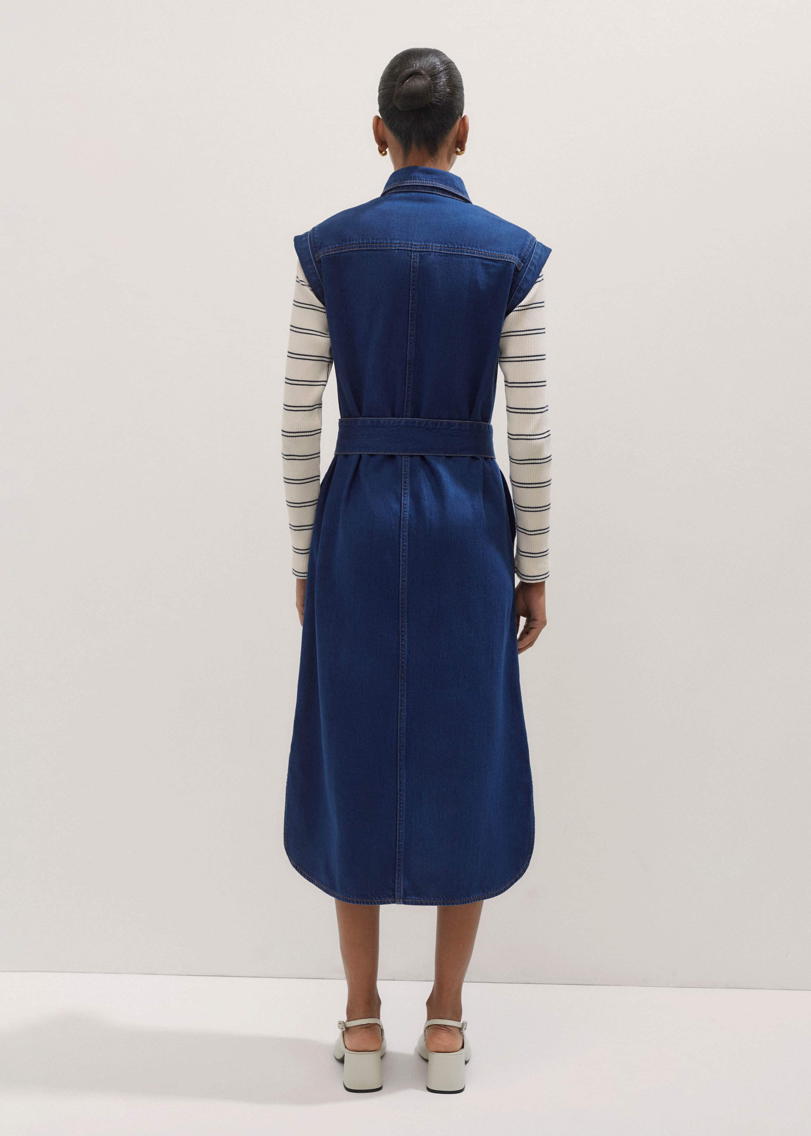 me+em denim dress Women's Blue Fluid Fit + Flare Midi Dress + Belt