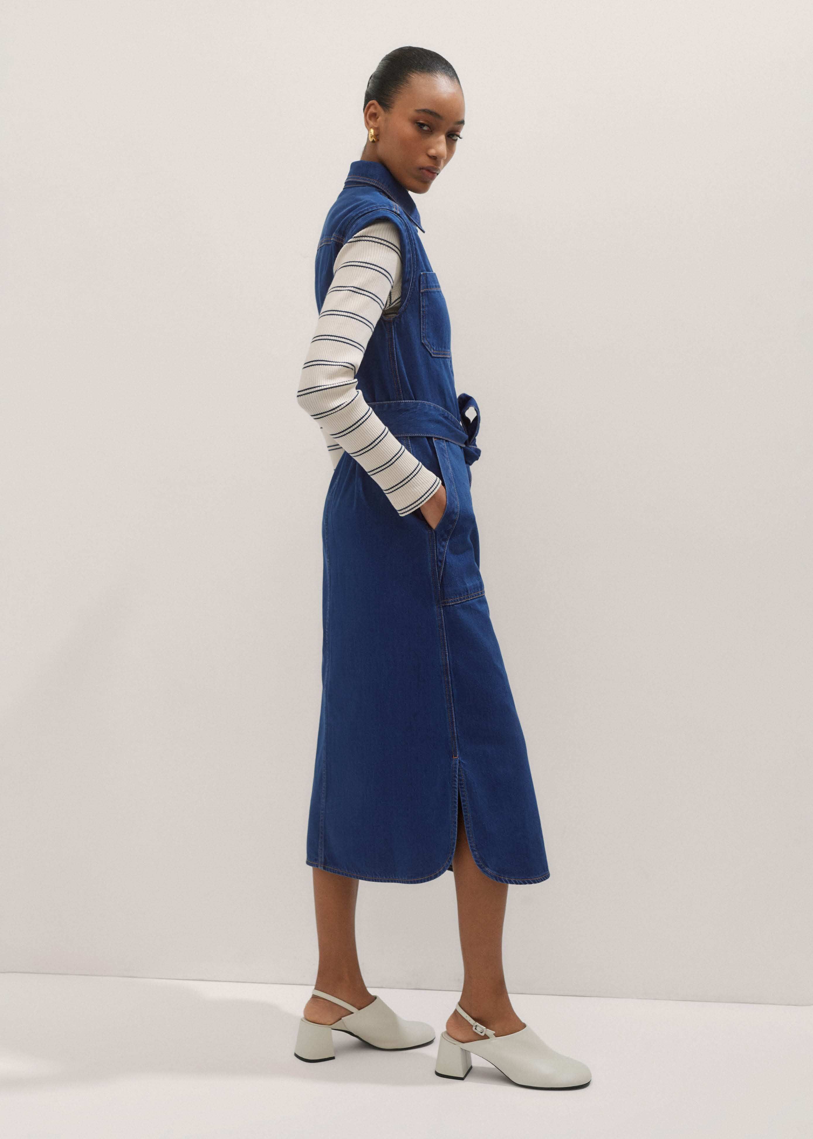 Women's Blue Denim Utility Midi Dress + Belt | ME+EM