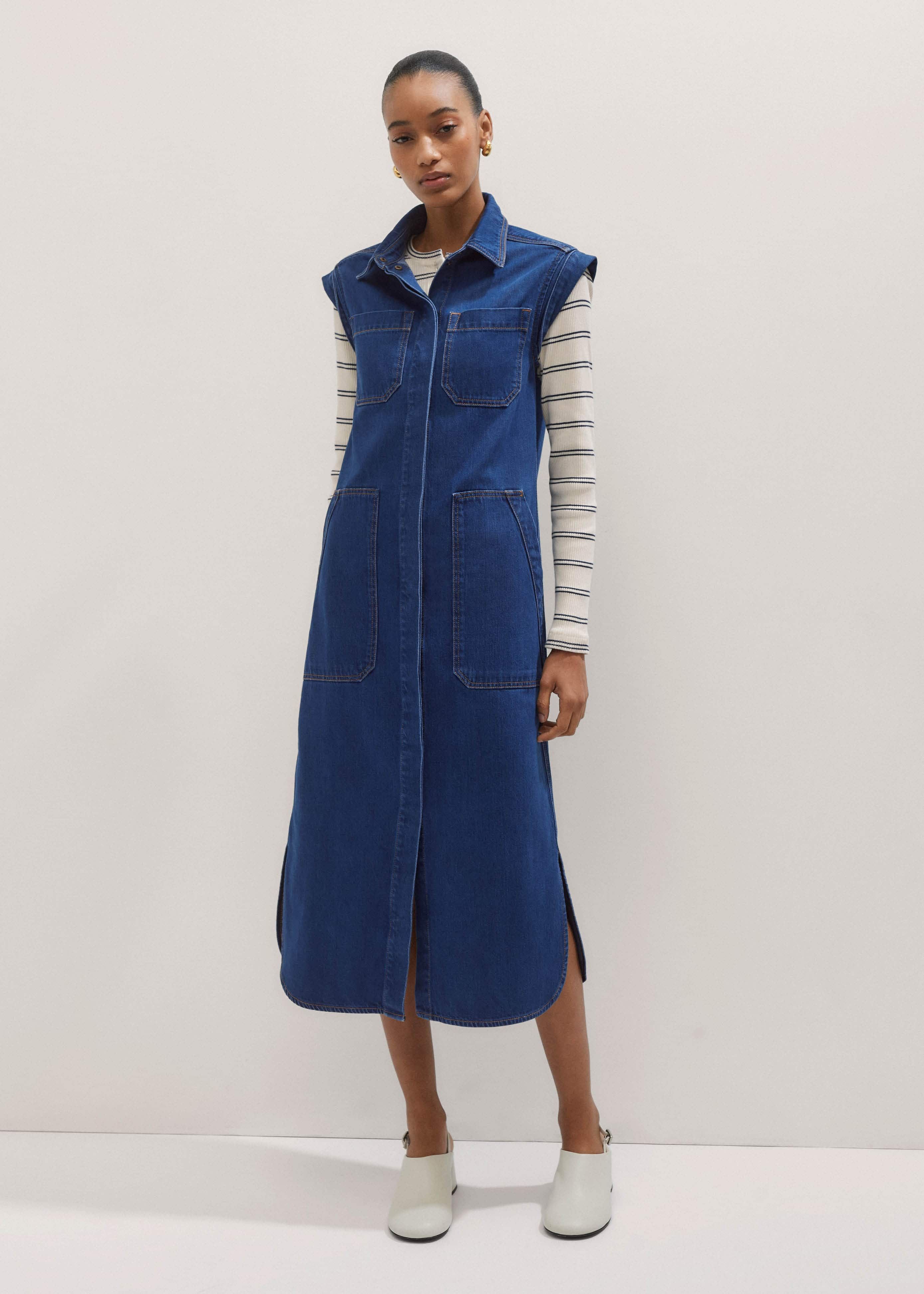 Women's Blue Denim Utility Midi Dress + Belt | ME+EM