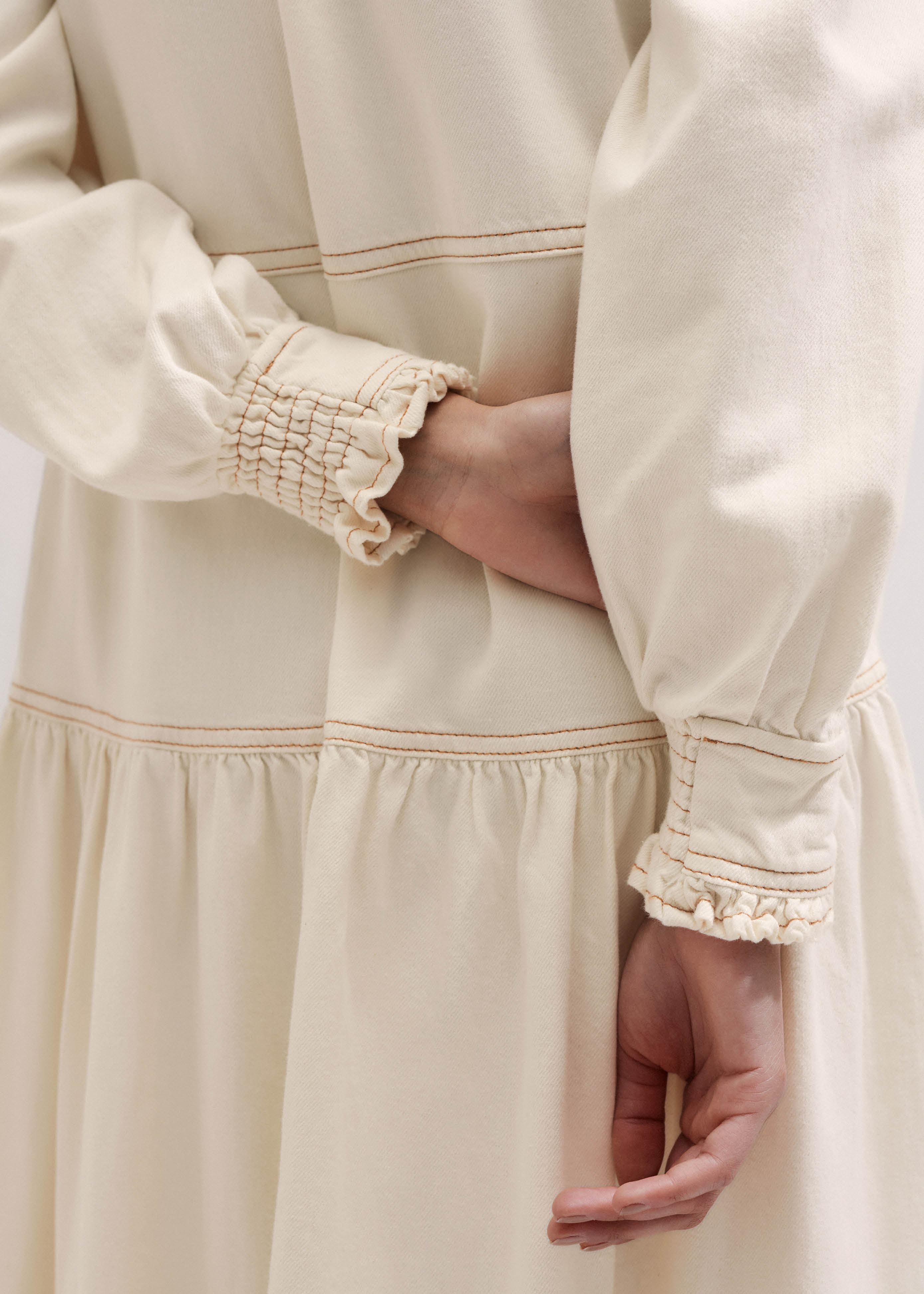 cream denim midi dress Cream KarenMillen Stretch Denim Snaffle Trim Collared Midi Dress