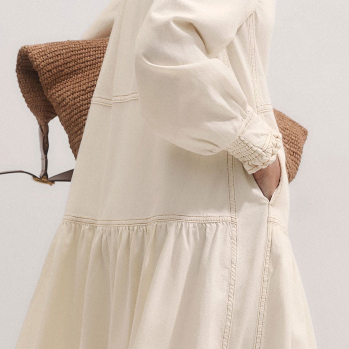 cream denim midi dress Button Up Pockets Short Sleeve Denim Collar, Hayley Midi Dress in Cream, Size XL, For Everyday