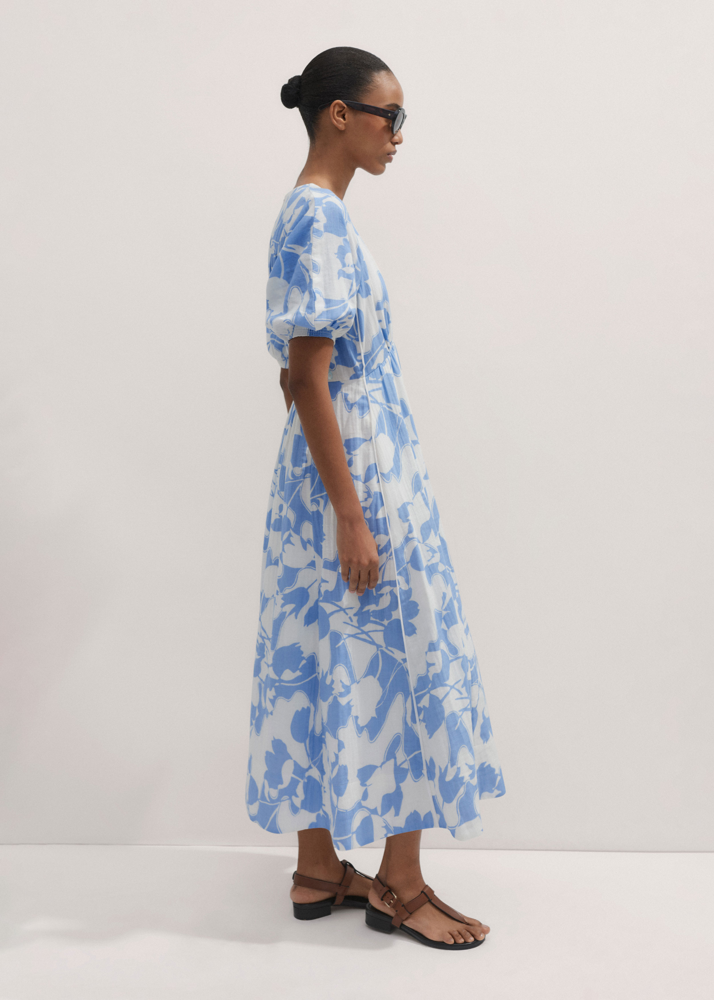 Women's Blue Cheesecloth Tulip Print Midi Dress | ME+EM