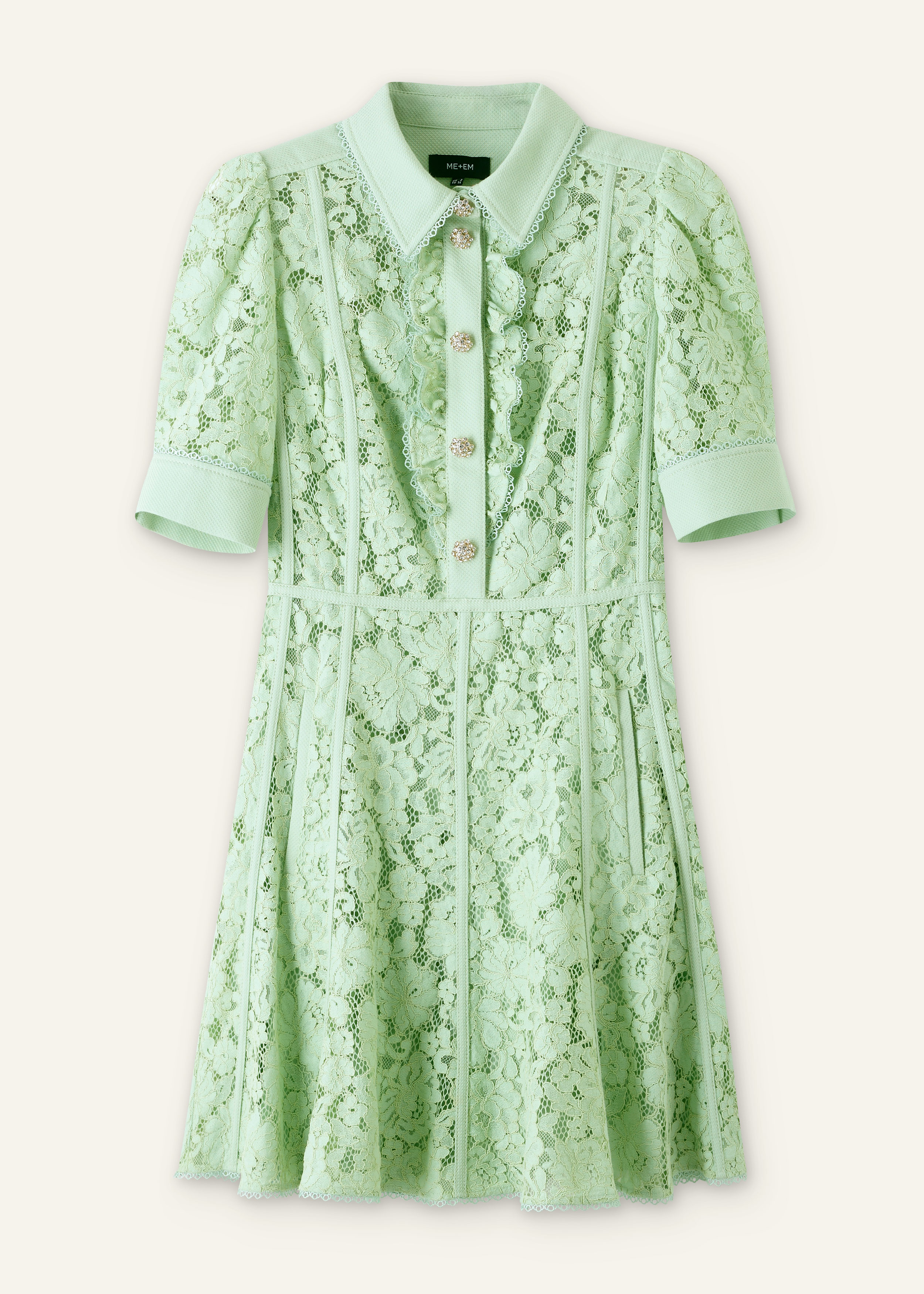 me and em mint green dress Women's Green Lace Ruffle Short Dress
