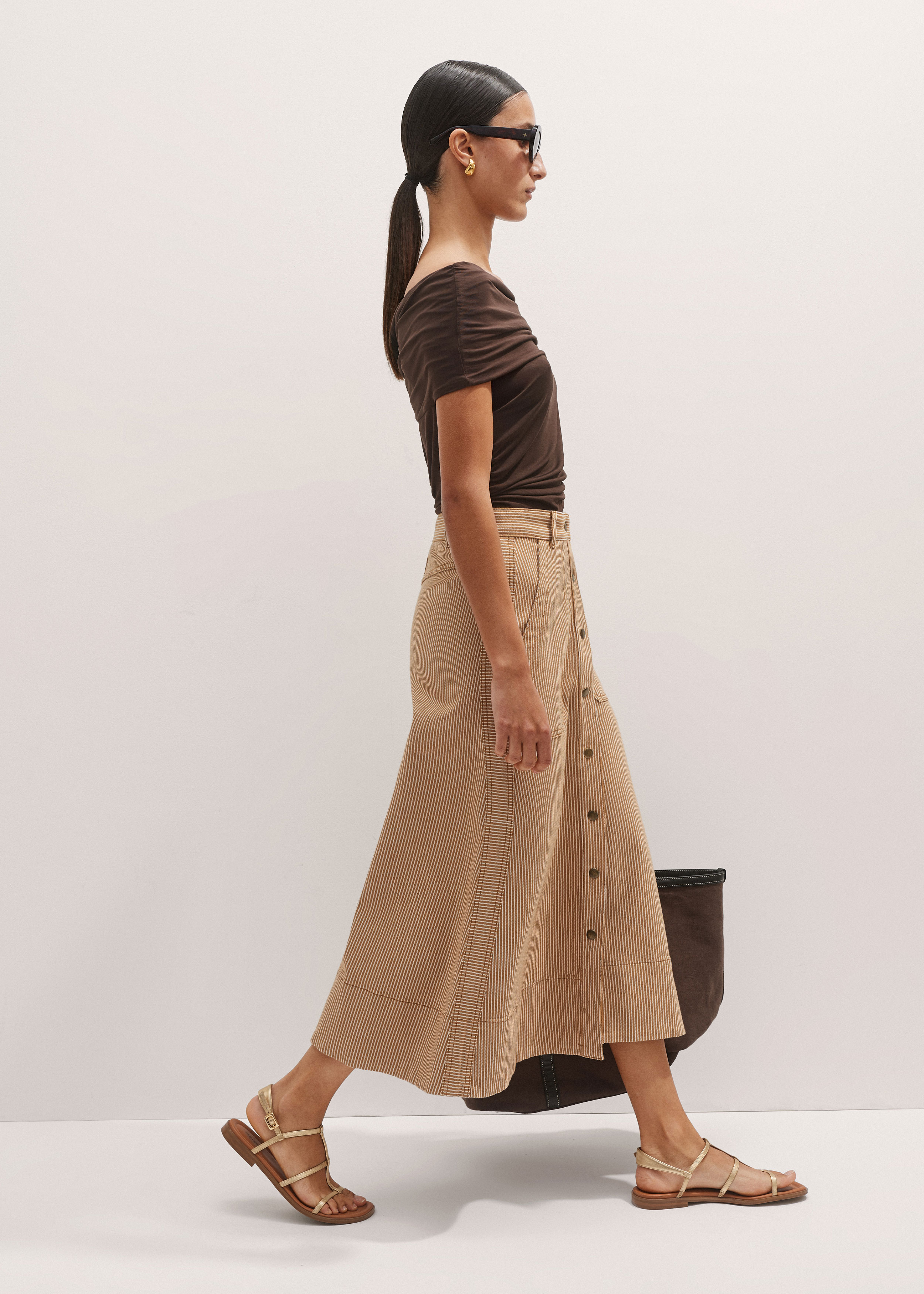 【INCHANT ME】Striped Twist Wrap Long Skirt Women's Classic Flowy Maxi Wrap Skirt + Slit | LOVESTITCH