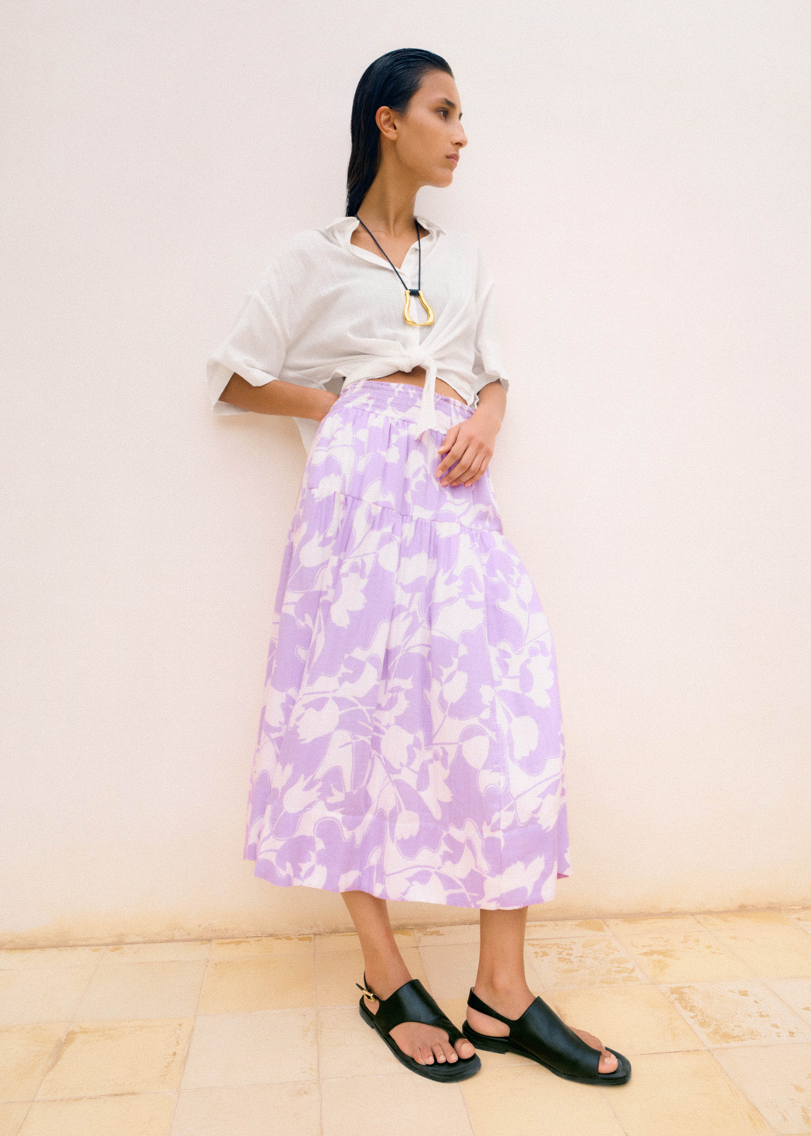 ★Polysooem★ FLOWER BELTED SKIRT, WHITE FLOWER BELTED SKIRT, BLACK - polysooem
