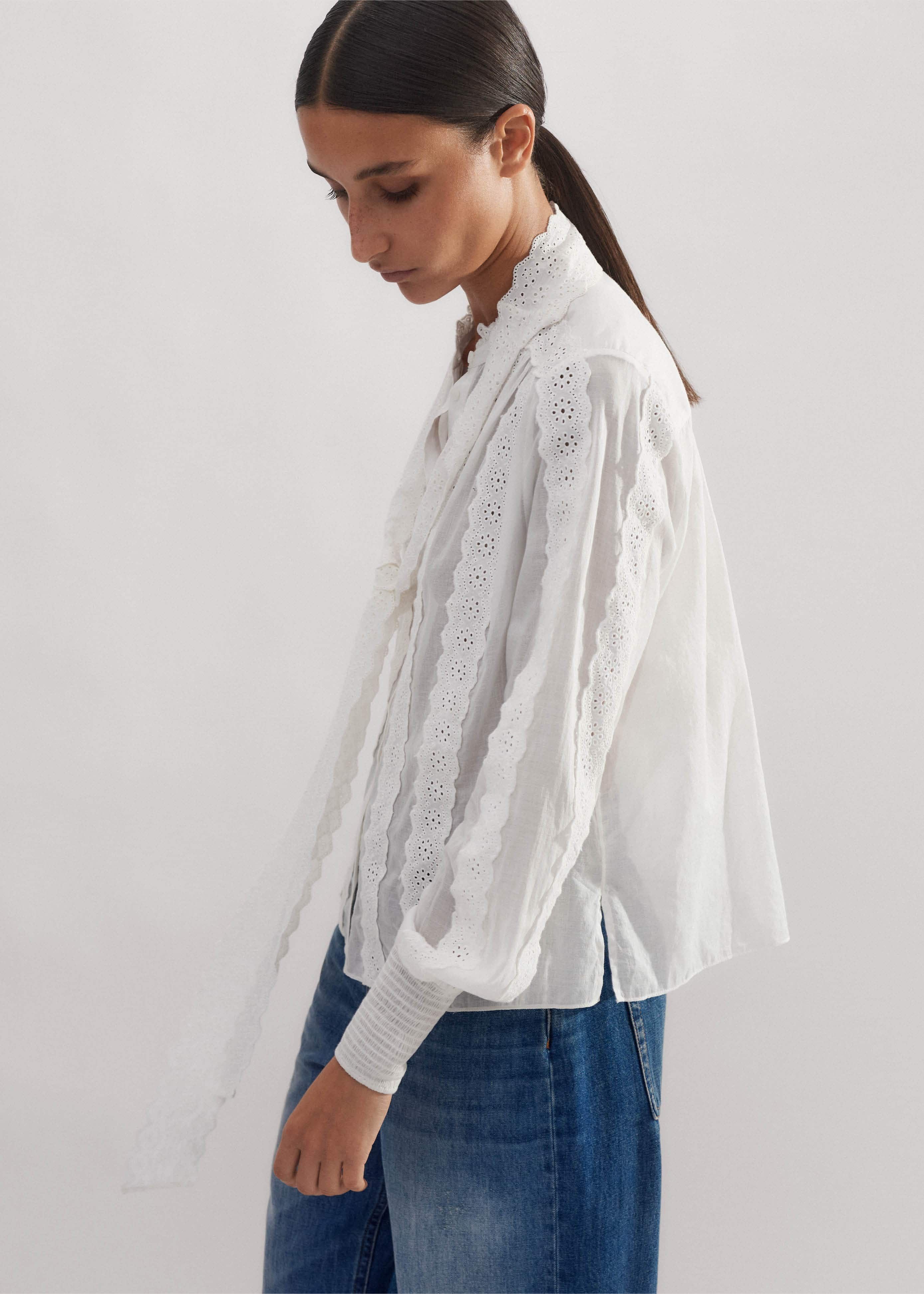 BLOUSON BLOUSE WITH NECK TIE SOLID WHITE