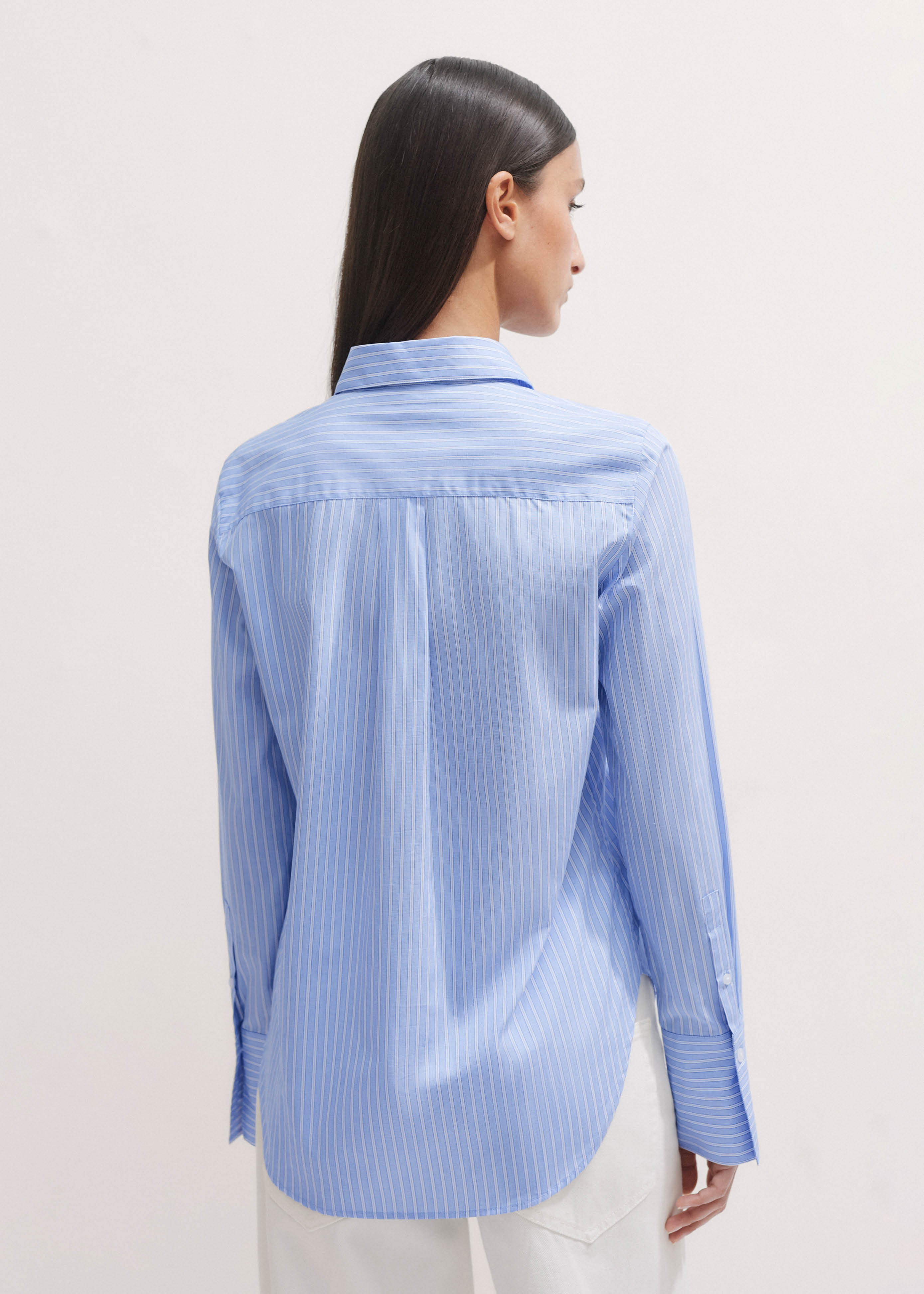 Women's Blue Cotton Stripe Shirt | ME+EM