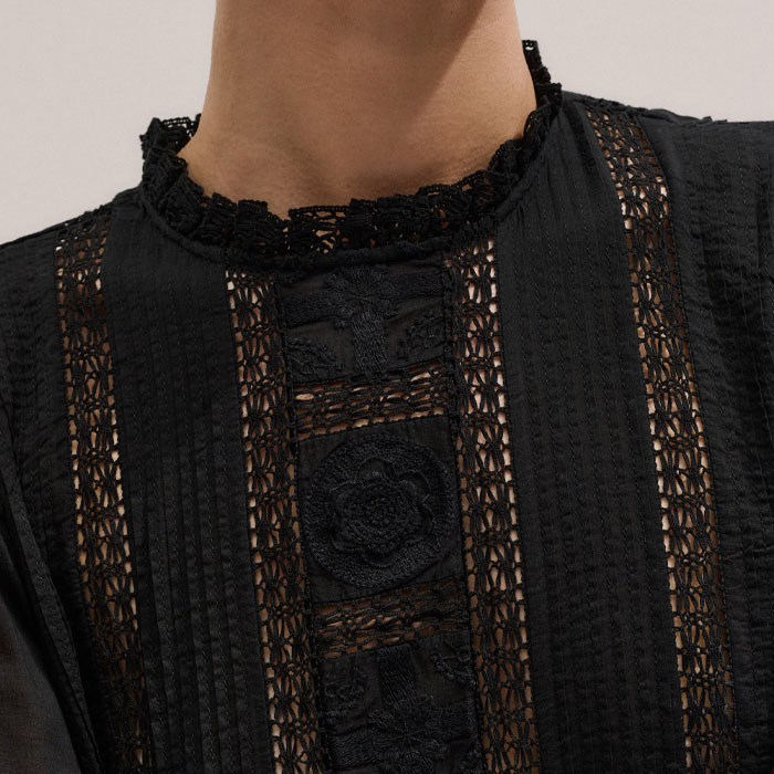 andmary Bella embroidery set tops black Bella embroidery set tops