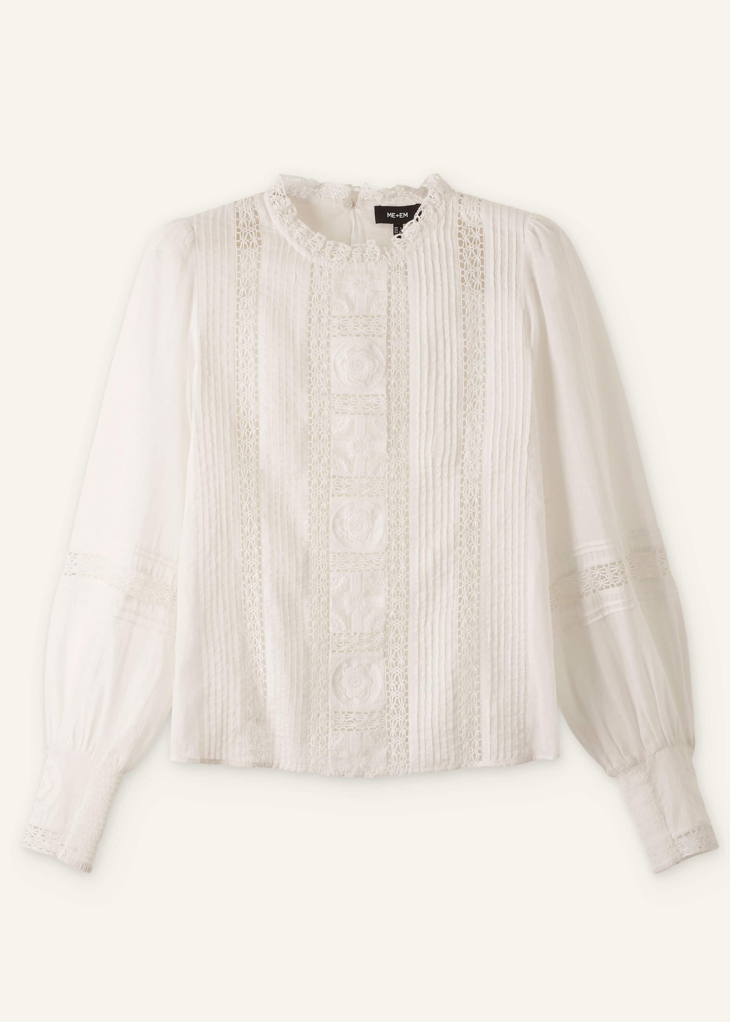 Women's White Cotton Voile Lace Top | ME+EM