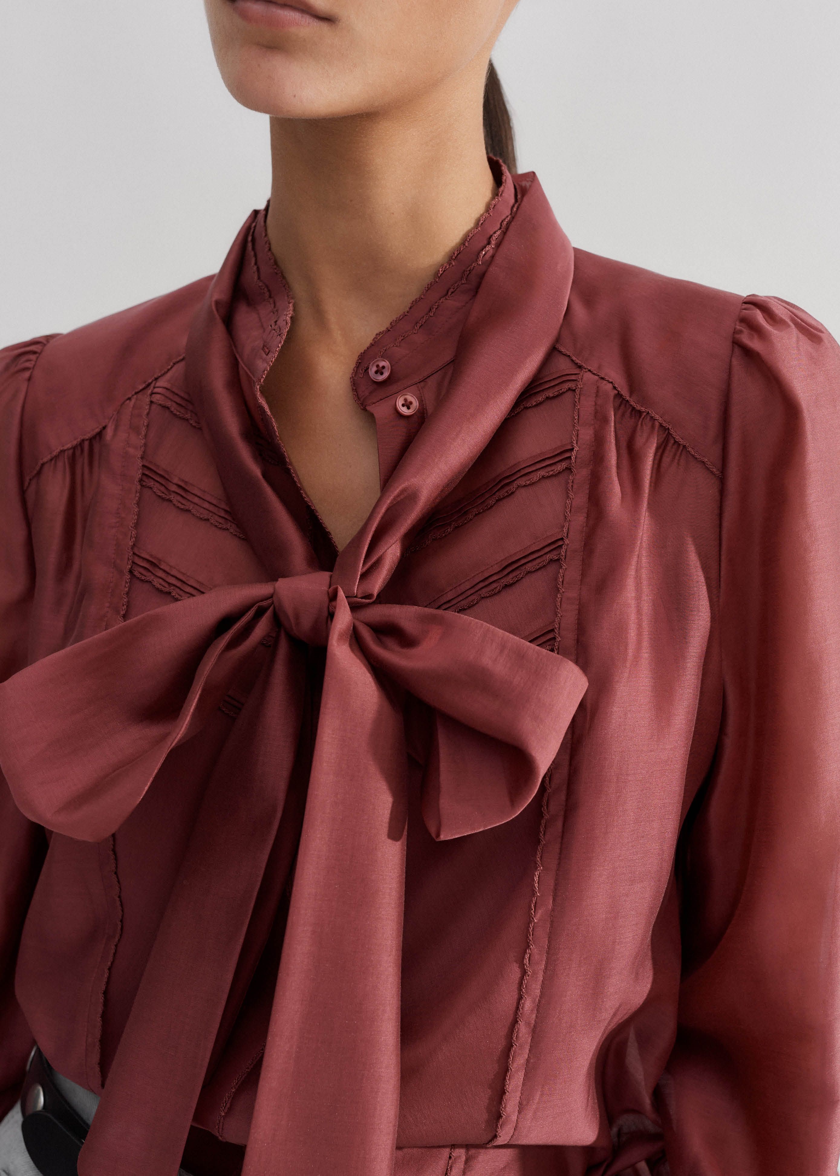 Women's Pink Pintuck Detail Pussybow Blouse + Cami | ME+EM