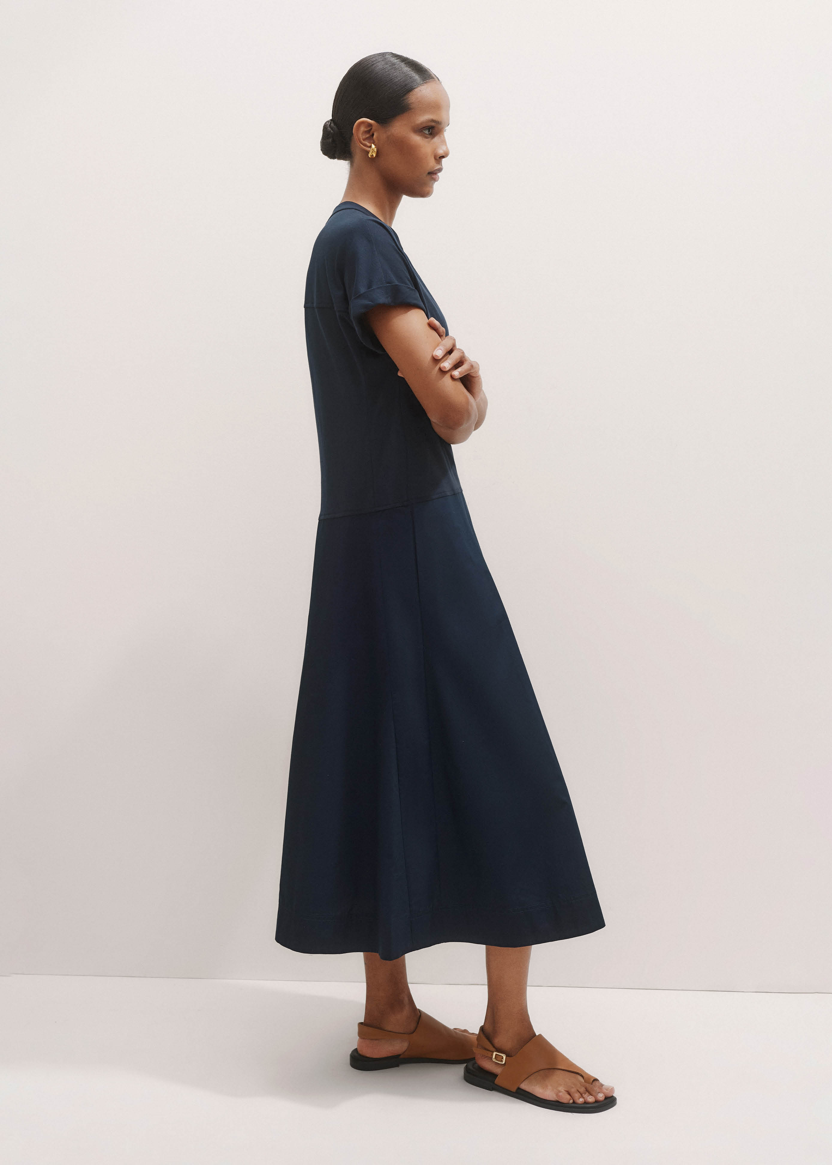 mixed media shirt collar maxi dress Mixed Media Shirt Collar Maxi Dress