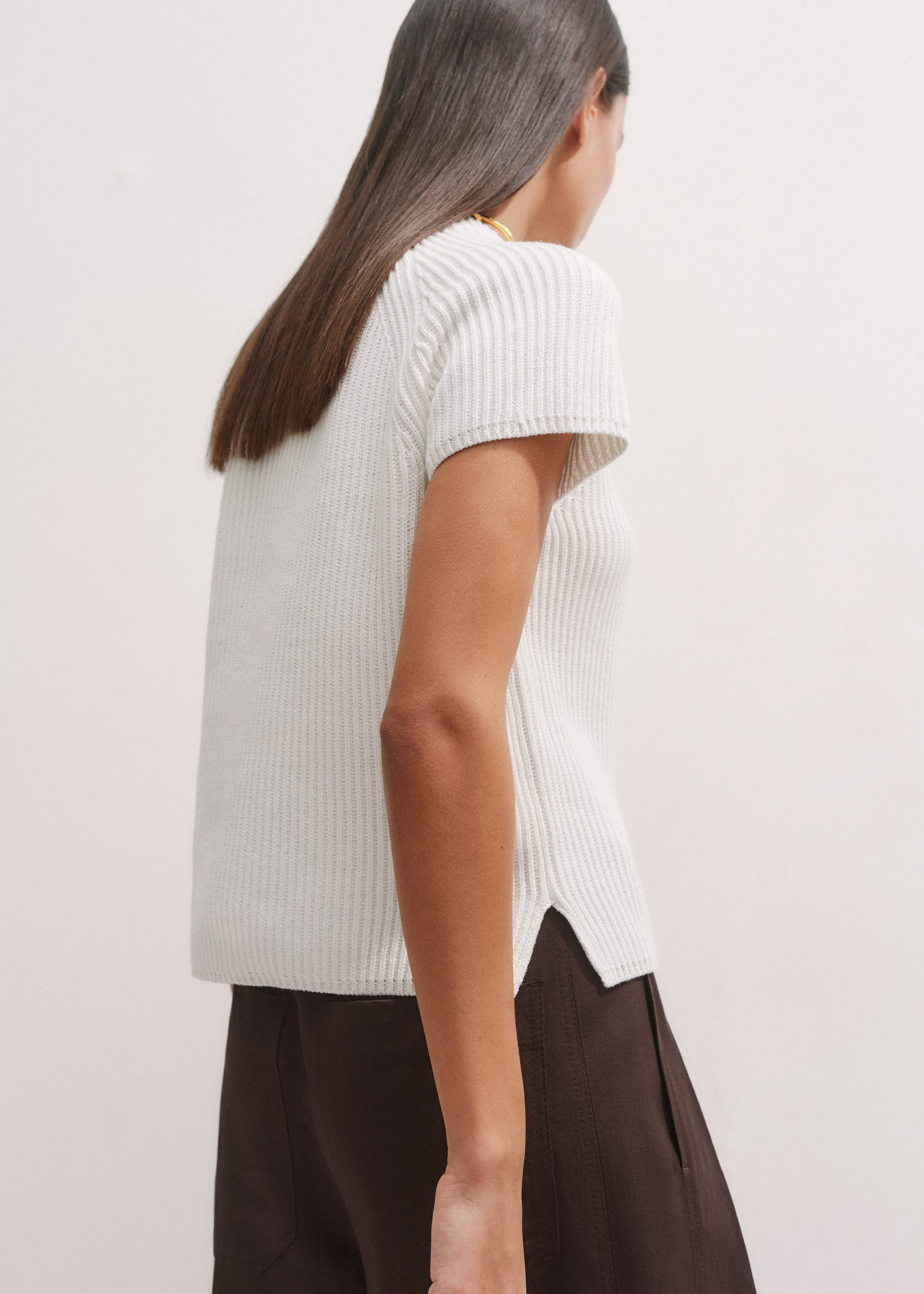 Women's White Soft-Touch Cotton Rib Knit Tee | ME+EM