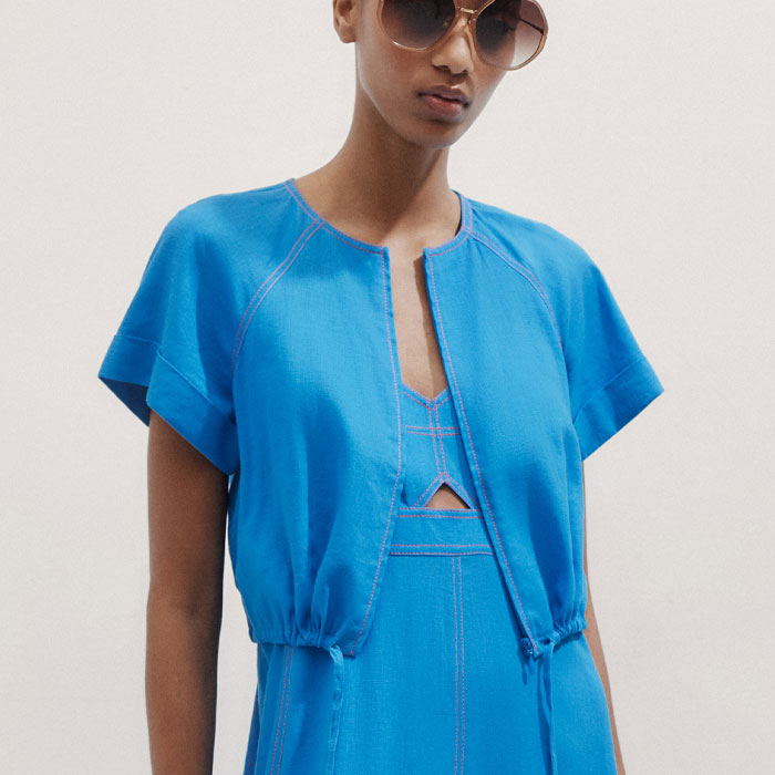 linen blend wrap midi dress Linen Blend Tie Midi Dress