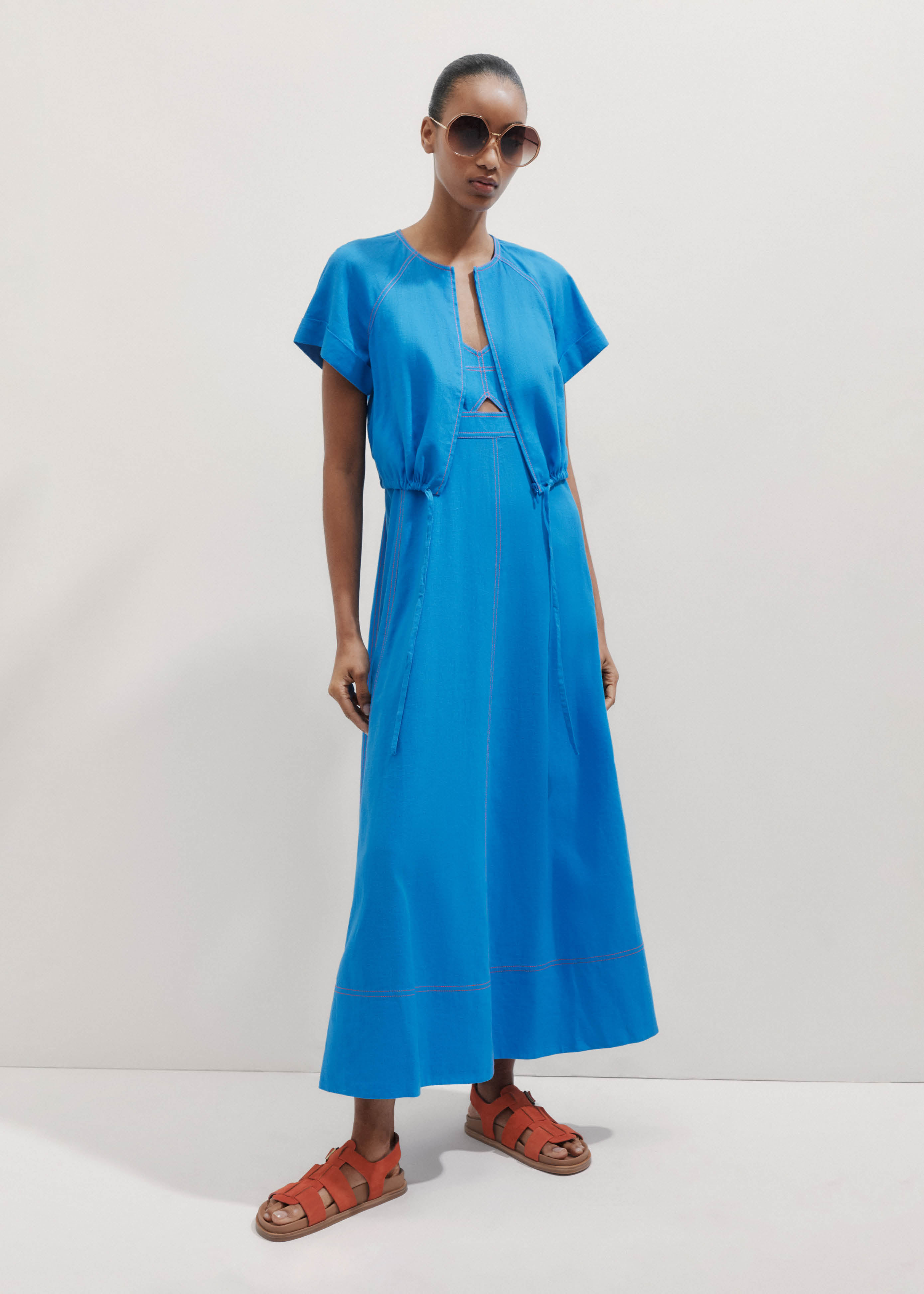 ME+EM Linen-Blend Maxi Dress - Topaz Blue