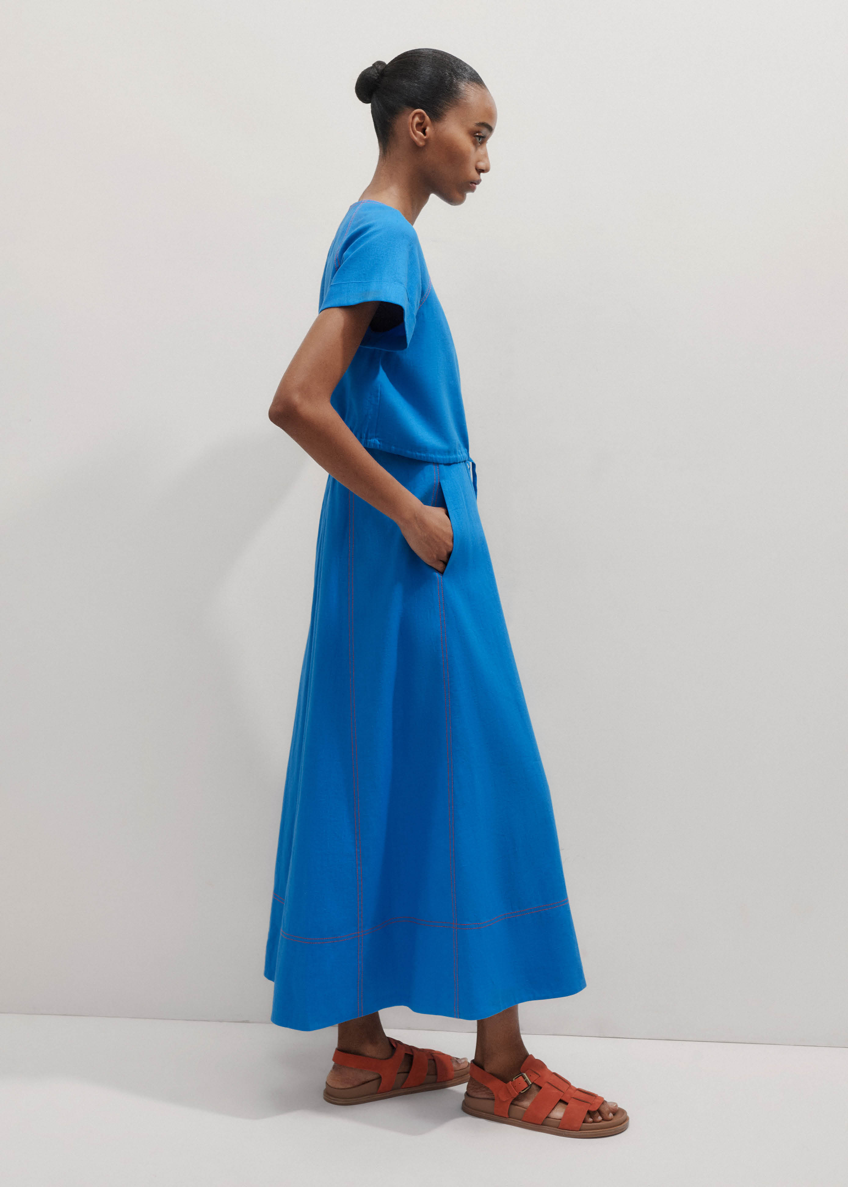 ME+EM Linen-Blend Maxi Dress - Topaz Blue