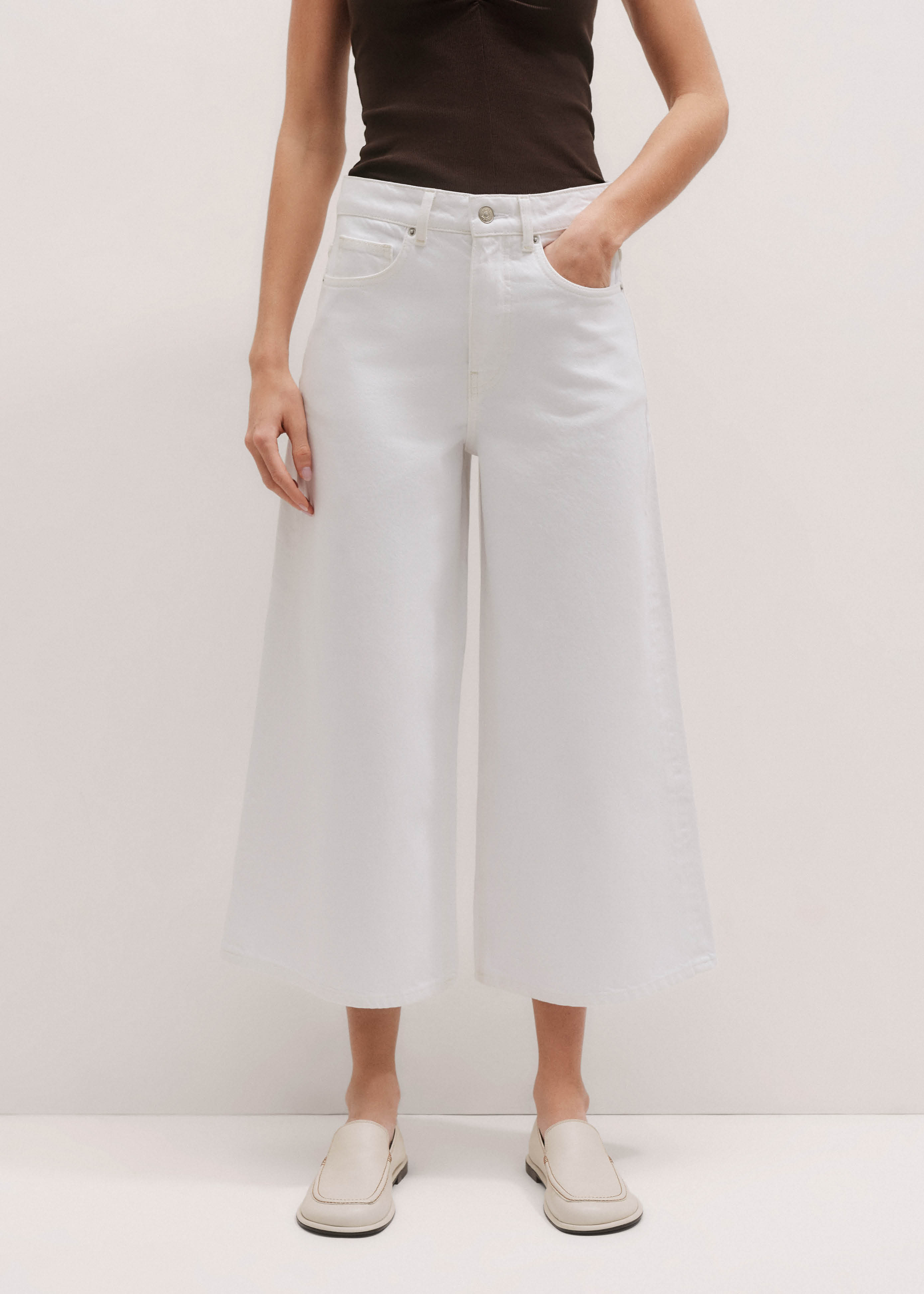 Jean Straight Taille Haute En Coton Mélangé · Bleu Clair, Cru, Marengo