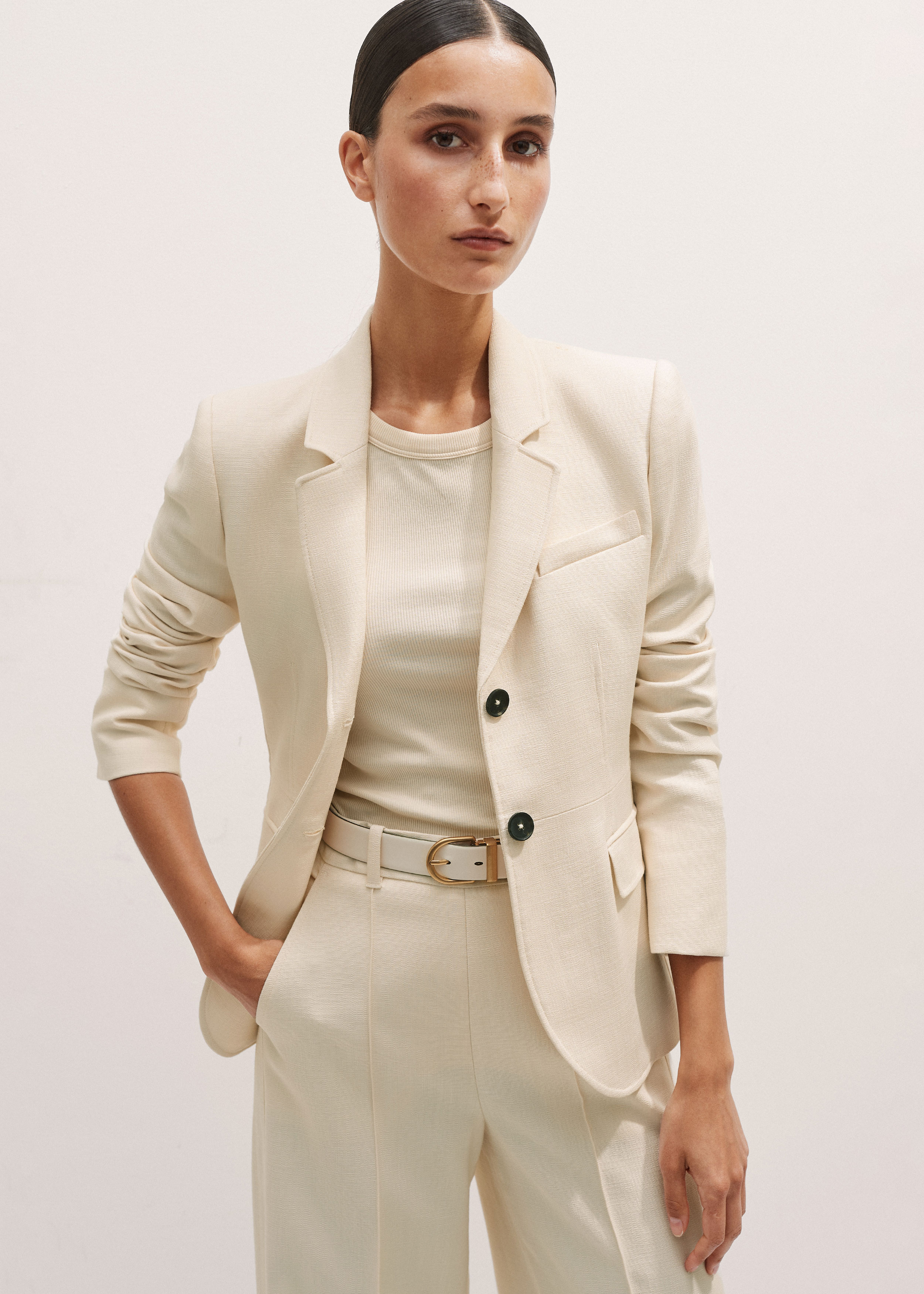 【YOURNUS】Berlin Minimal Wide Blazer SINGLE-BREASTED LINEN BLAZER - BEIGE / UNDYED | COS