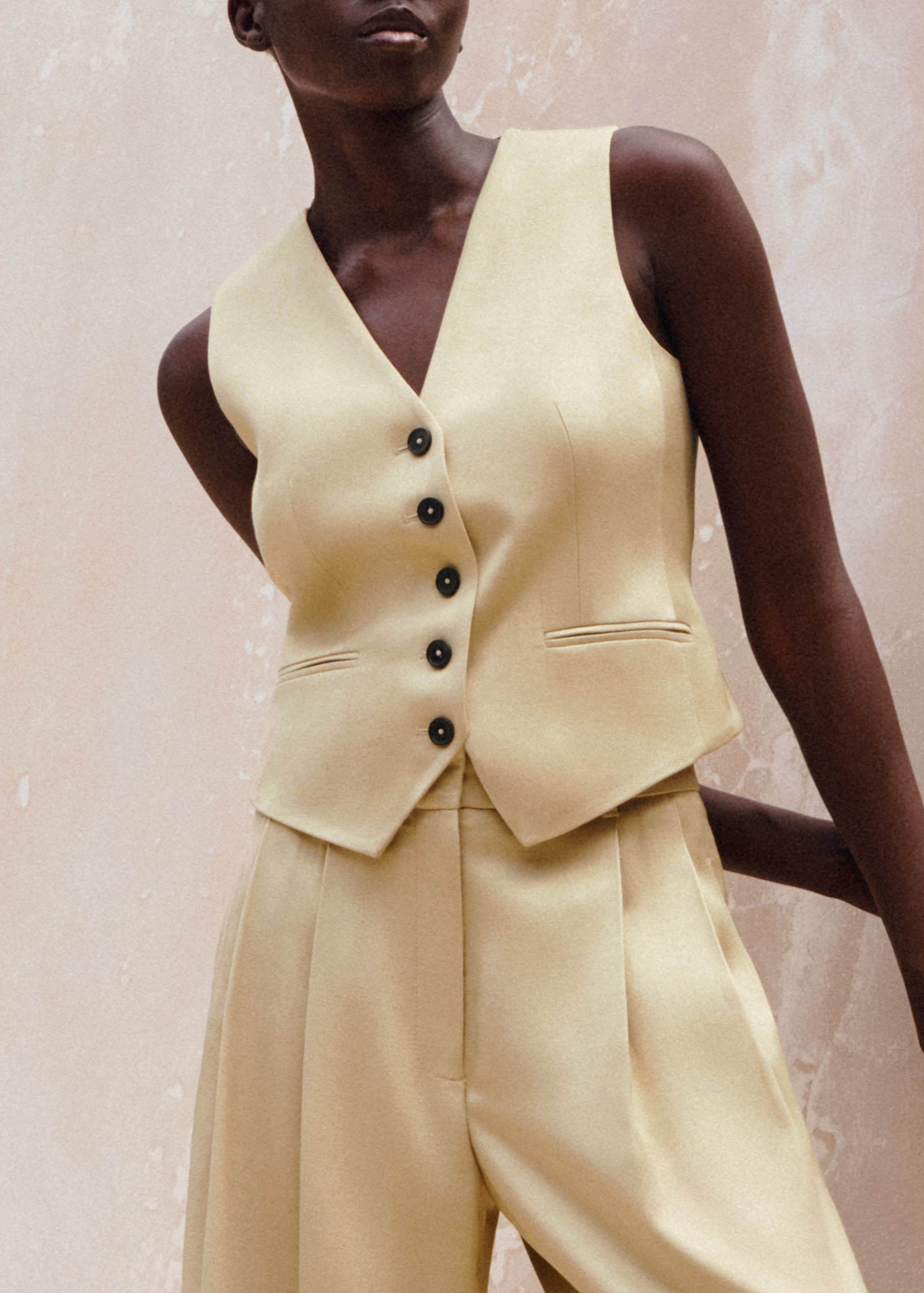 アウターその他 GOLDEN  Woman Waistcoat Yellow Cream Made by Olivia Women's Stretch Racerback Tuxedo Suit