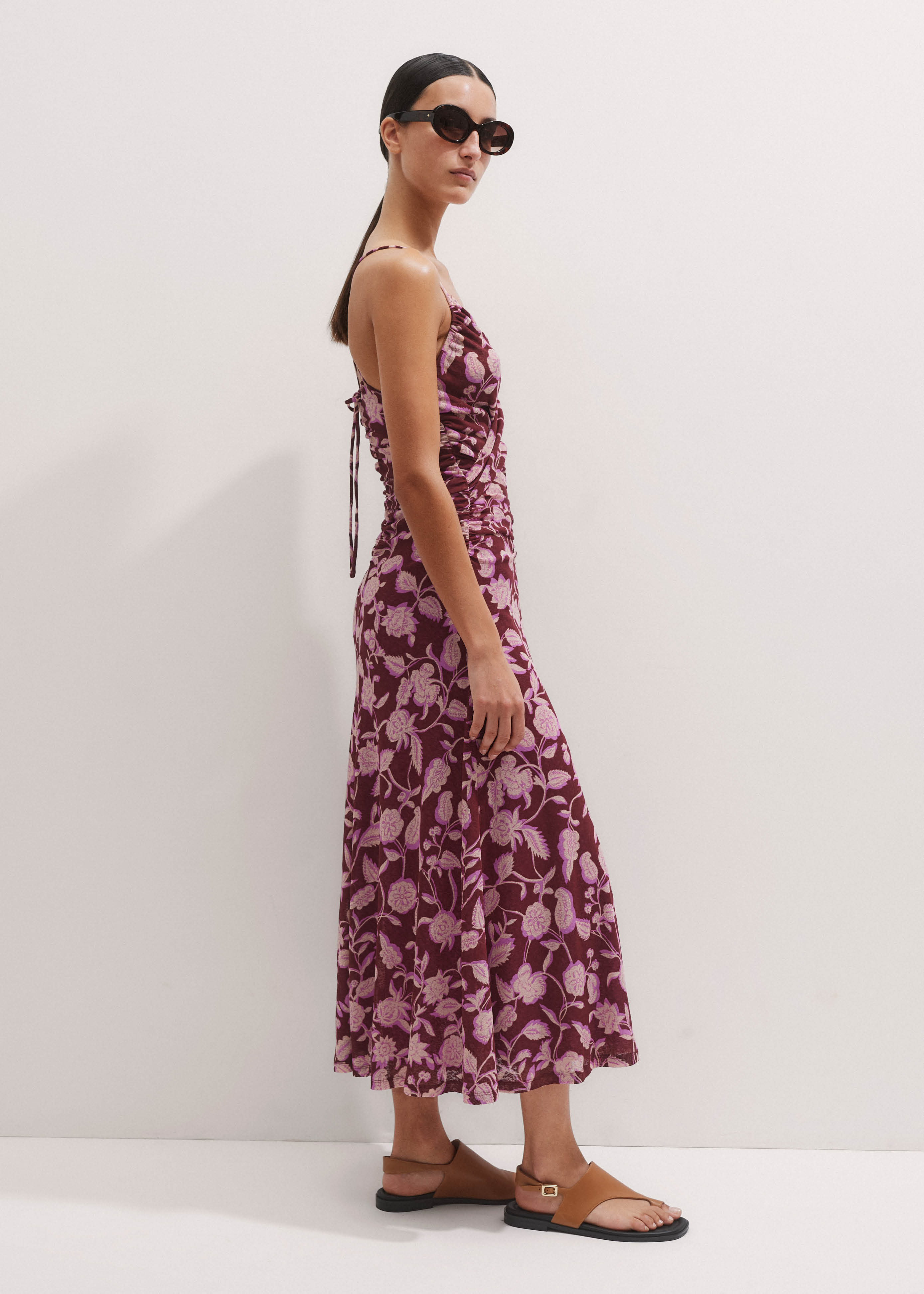 chinese dress ladies Oliana V-Neck Mesh Maxi Dress Hibiscus White/Pink main image 1