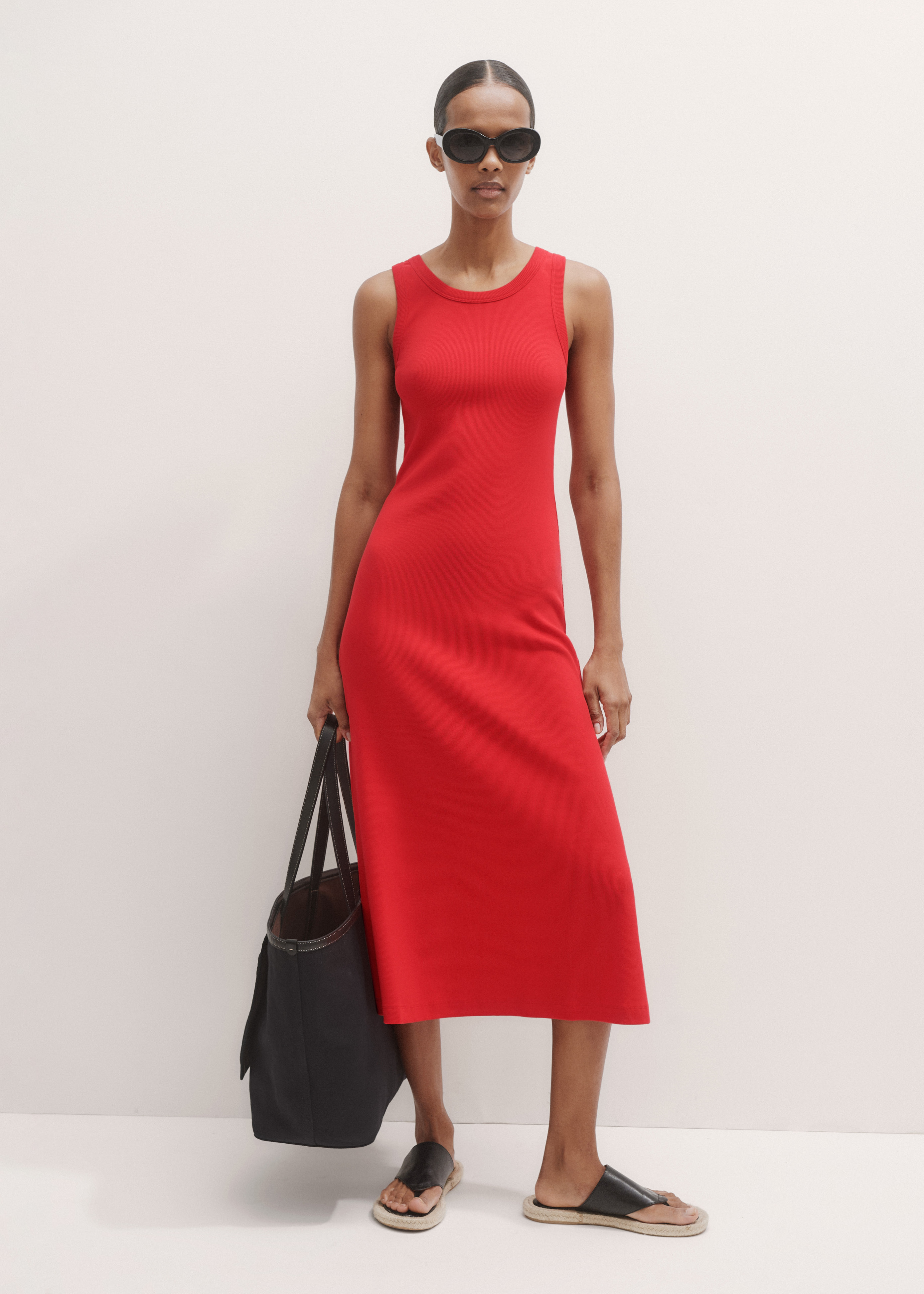 Women's Red Rib Tank Midi Dress | ME+EM