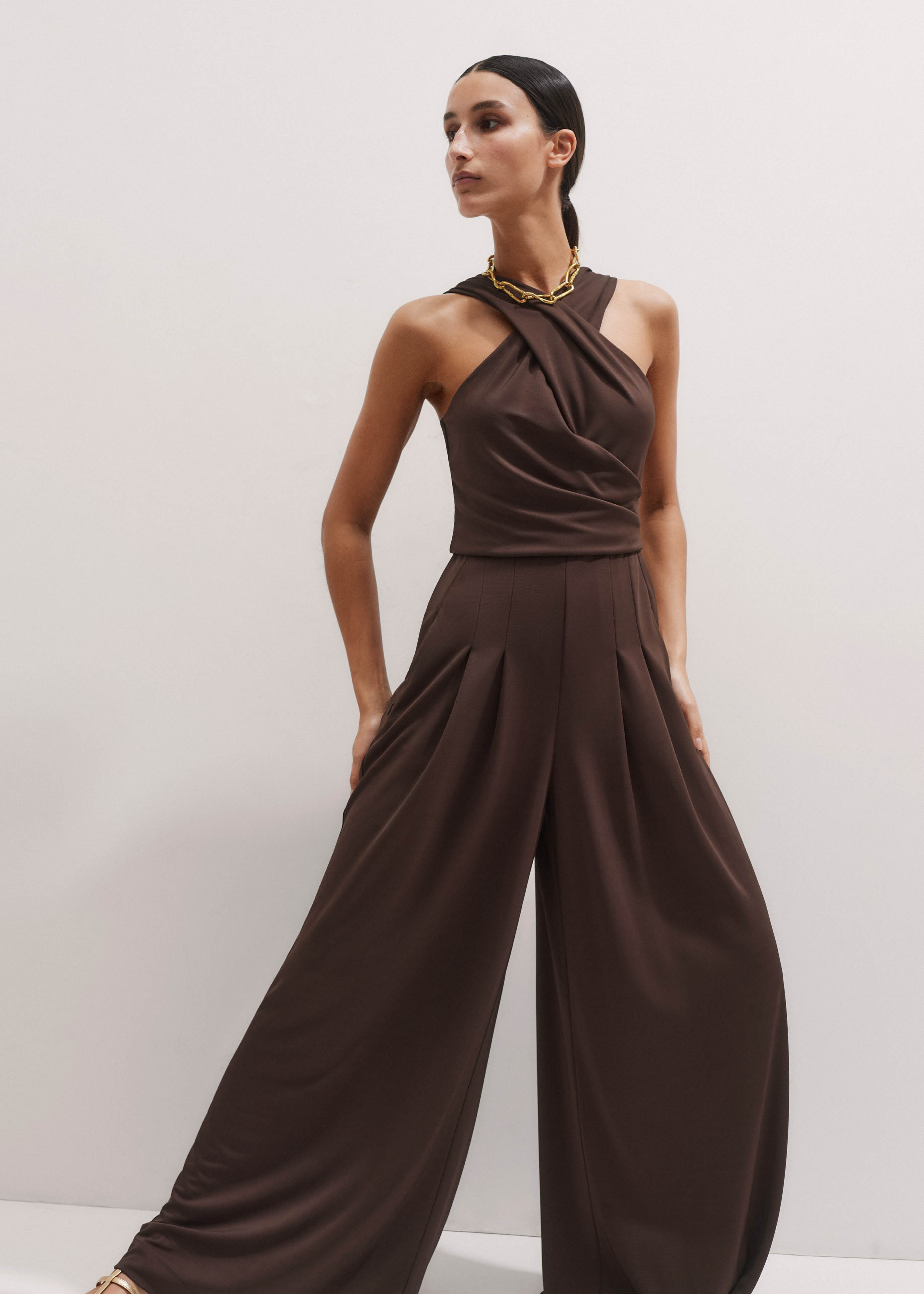 Women's Gold Event Ready Metallic Tweed Jumpsuit | ME+EM