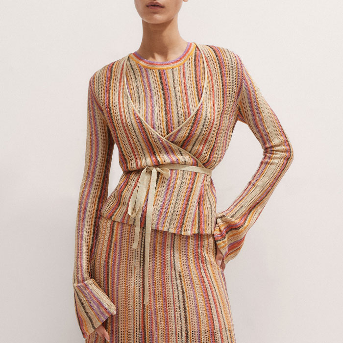 【INCHANT ME】Shimmer Stripe Maxi Banding Skirt Women's Gold Metallic Textured Stripe Knit Maxi Skirt | ME+EM