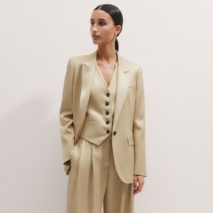 ME+EM Elevated Metallic Tailored Wide-Leg Pant - Women's - Italian Viscose + Wool Tailoring - Size US 14 - Metallic