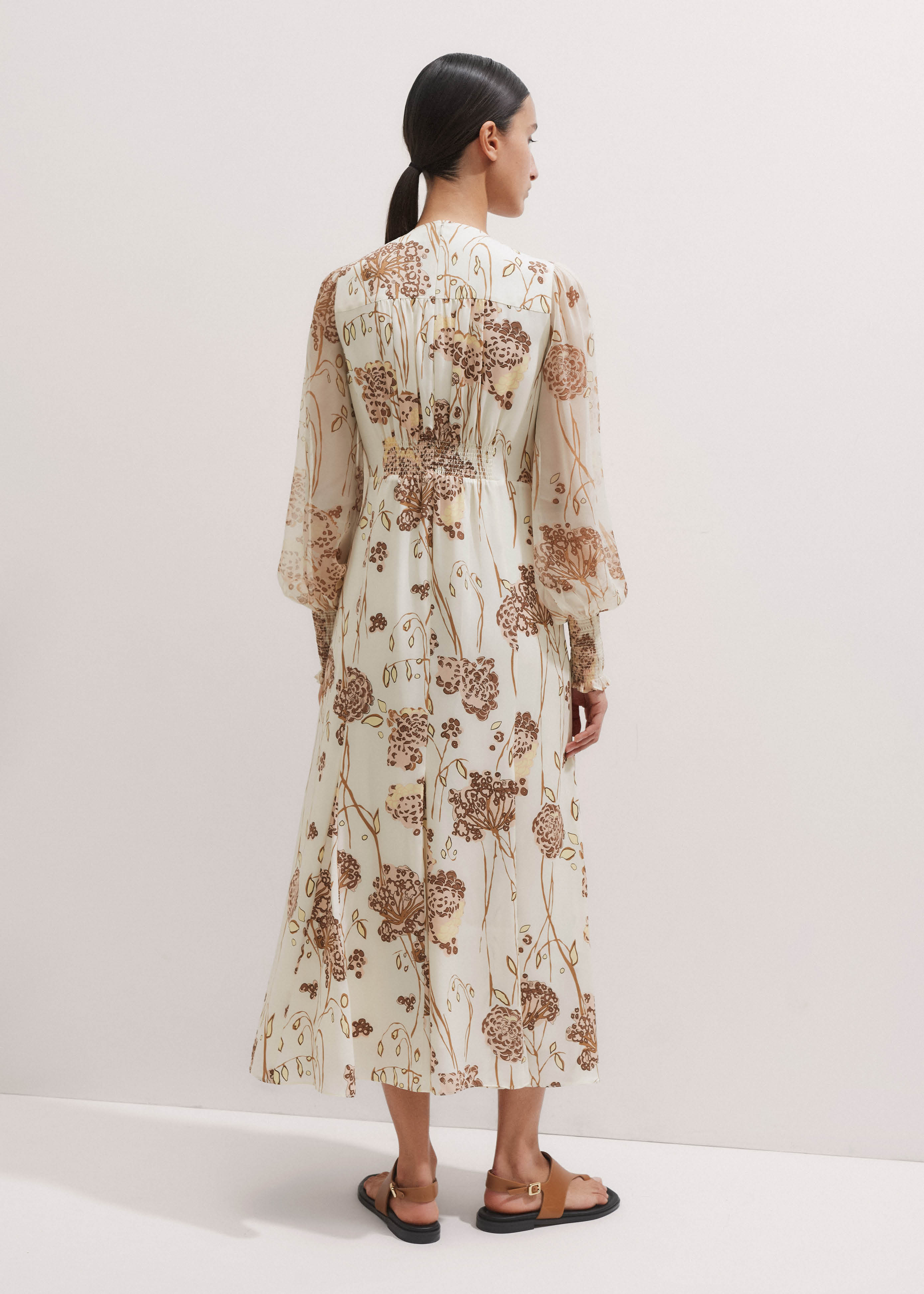 Me+em Hydrangea Print Maxi Dress + Tie Light Cream/Tan/Multi - Women's - Silk - Size US 2