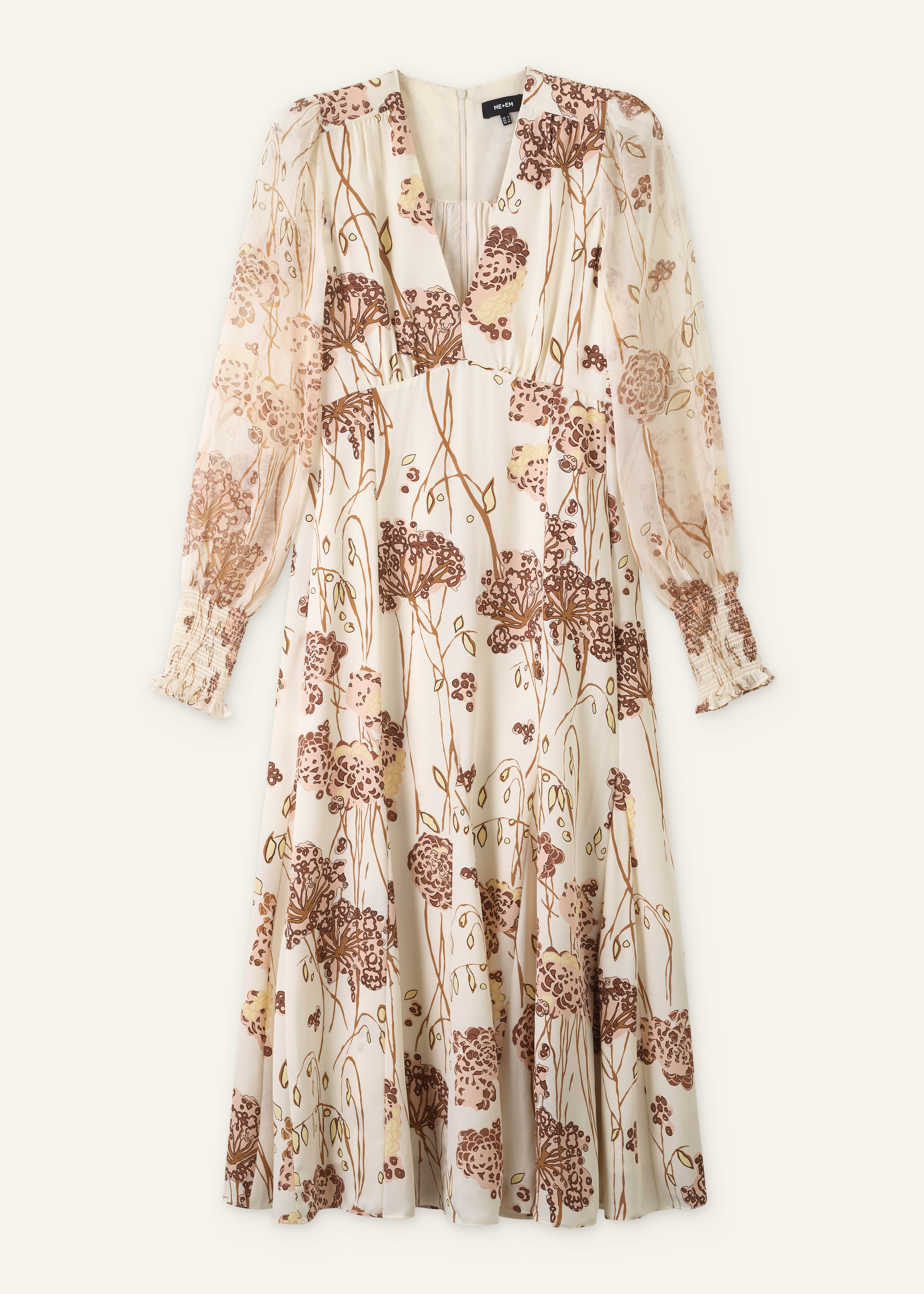 ME+EM Hydrangea Print Maxi Dress + Tie Light Cream/Tan/Multi - Women's - Silk - Size US 2 ME+EM Hydrangea Print Maxi Dress + Tie Light Cream/Tan/Multi - Women's - Silk - Size US 2