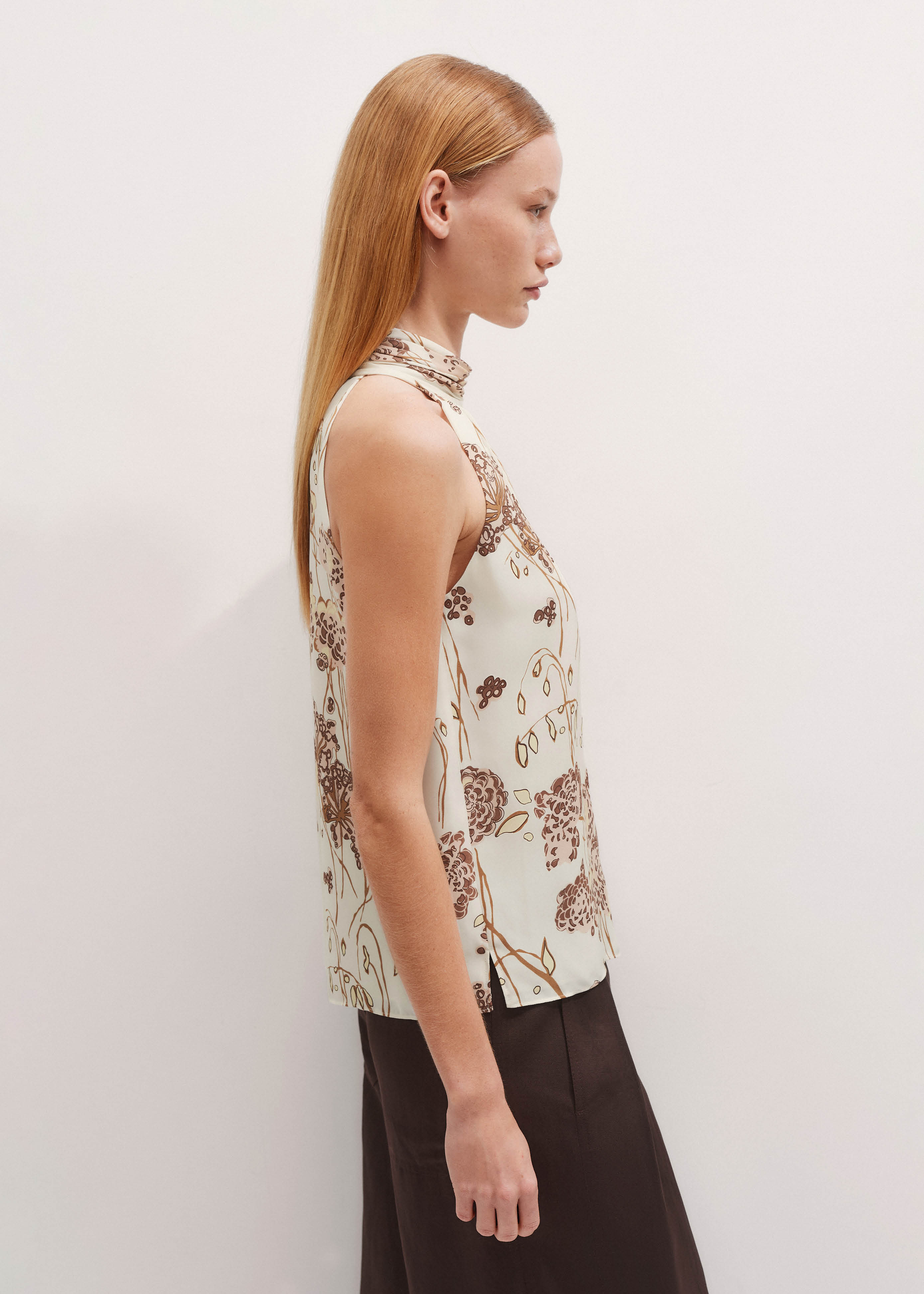 Women's Cream Summer Garden Floral Print Halterneck Top +