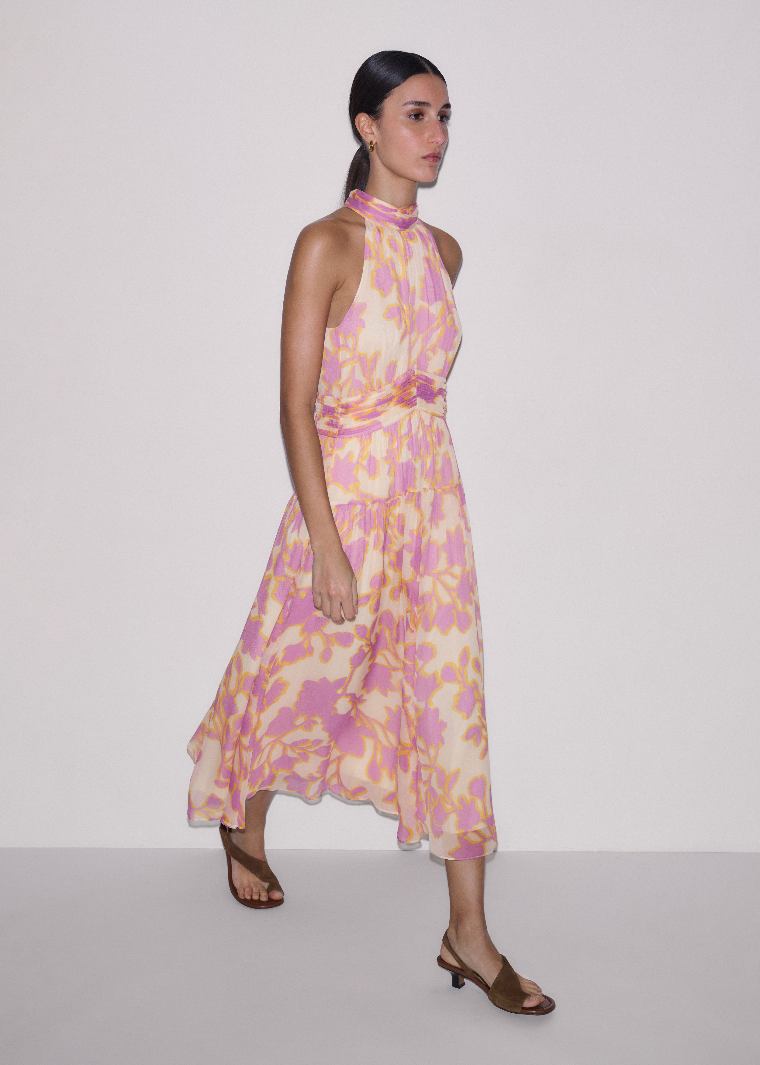 Silk Shadow Paradise Print Halterneck Midi Dress