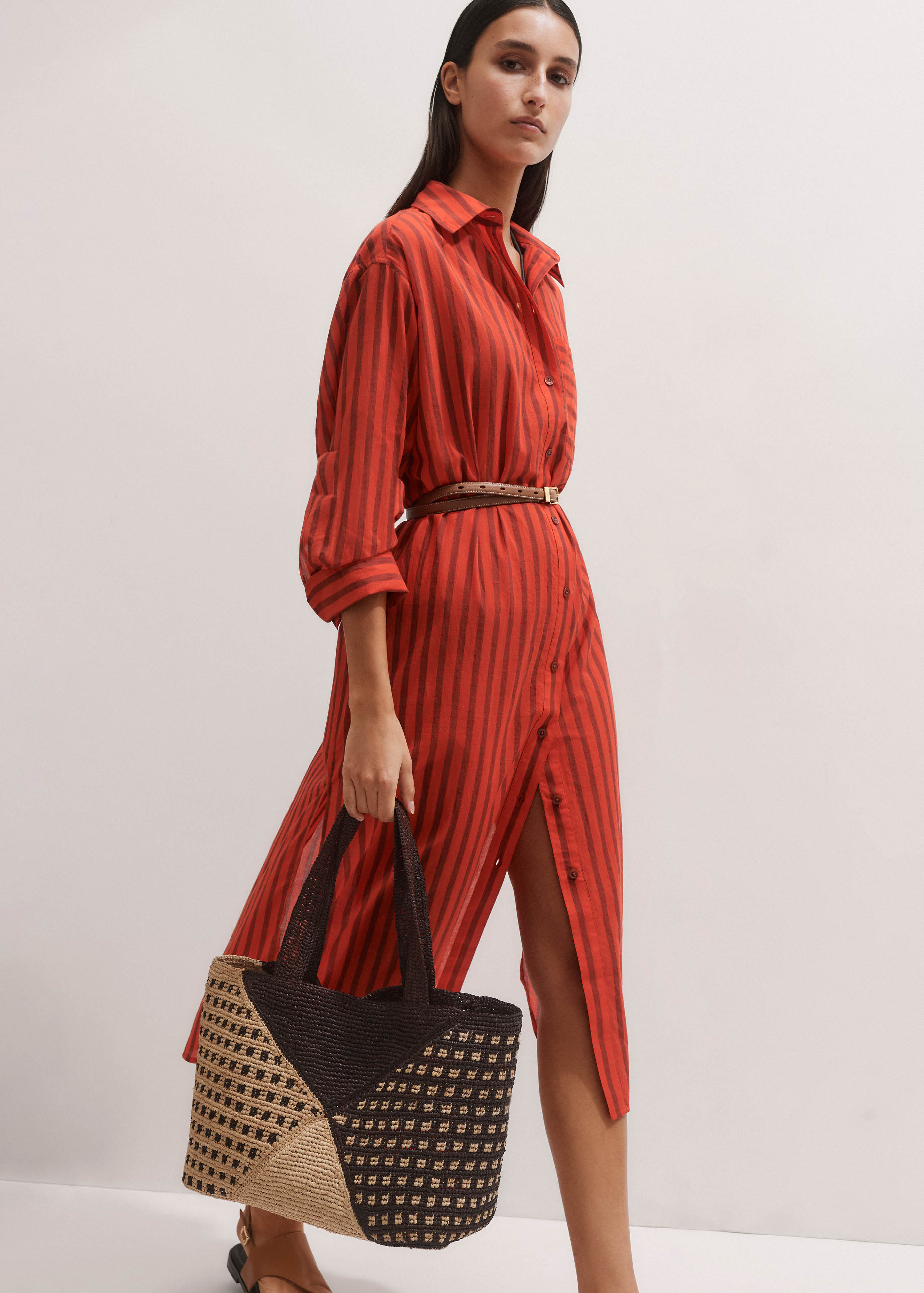 Women's Orange Beach Midi Shirt Dress | ME+EM