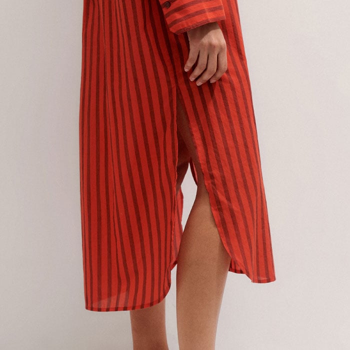 me and em beach midi shirt dress ME+EM Cotton Stripe Midi Shirt Dress Intense Blue-sky Blue - Women's - Cotton Voile
